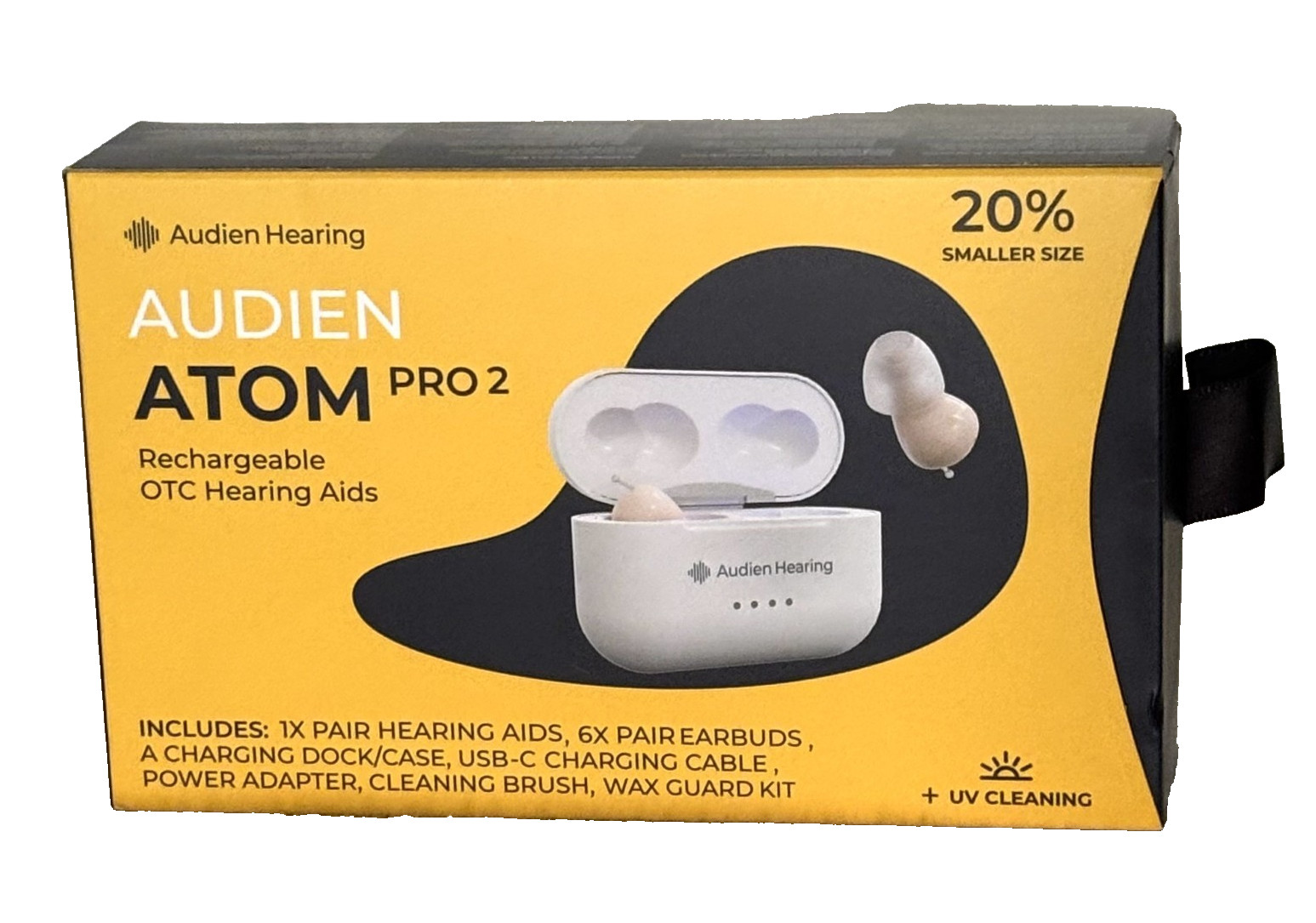 AUDIEN Atom Pro 2 Rechargeable OTC Hearing Aids Open Box Tested
