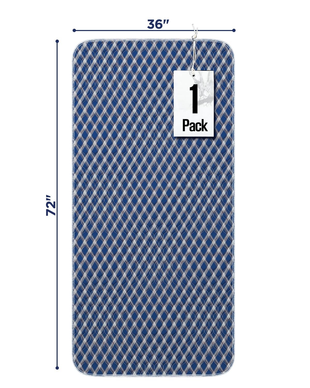 Non-Slip Bed Pads for Incontinence Washable 36″ x 72″|1 Pack Navy Blue Grid W…