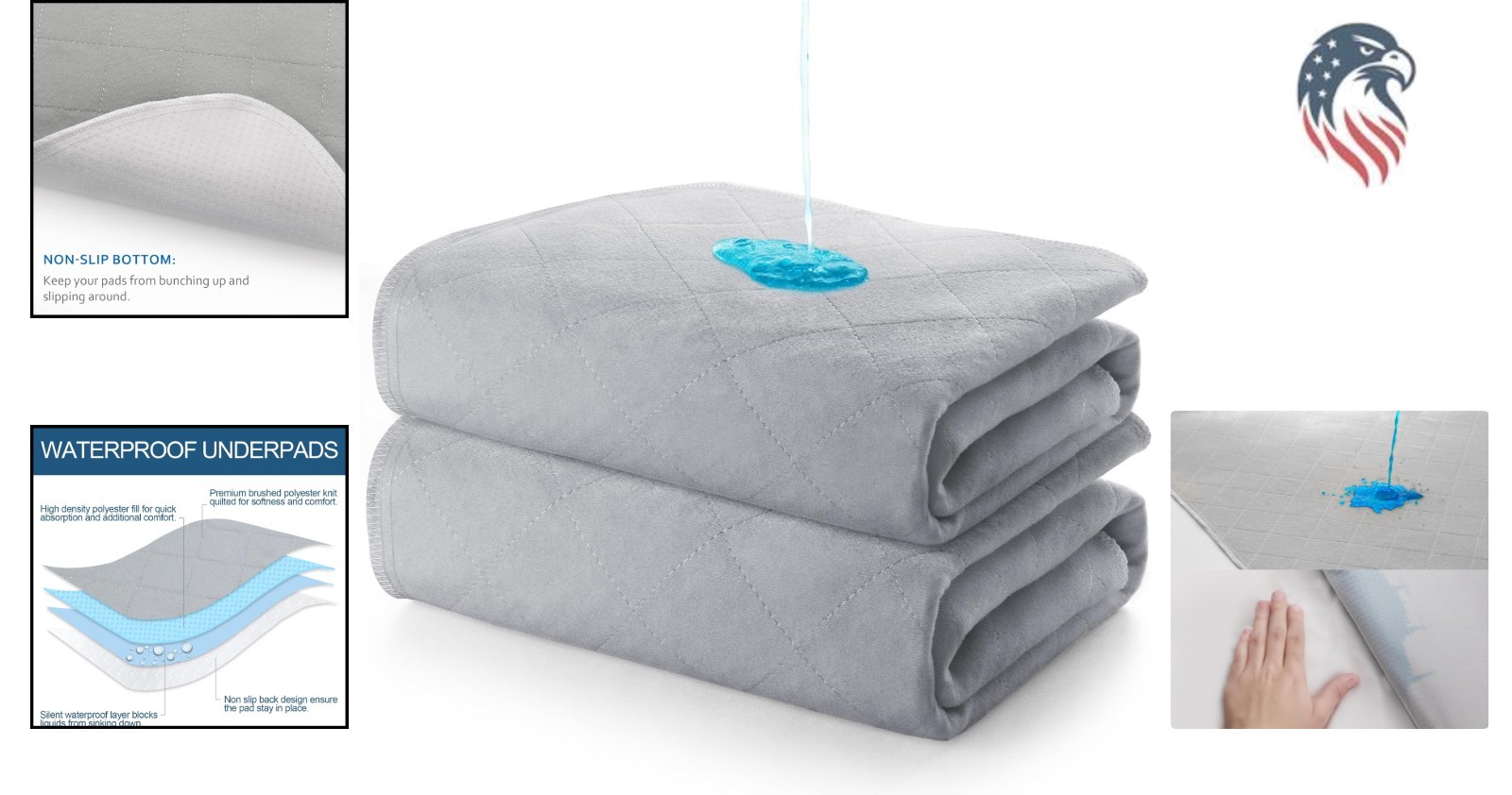 Washable Waterproof Bed Pads for Incontinence 34×36 Inch Gray 2 Pack