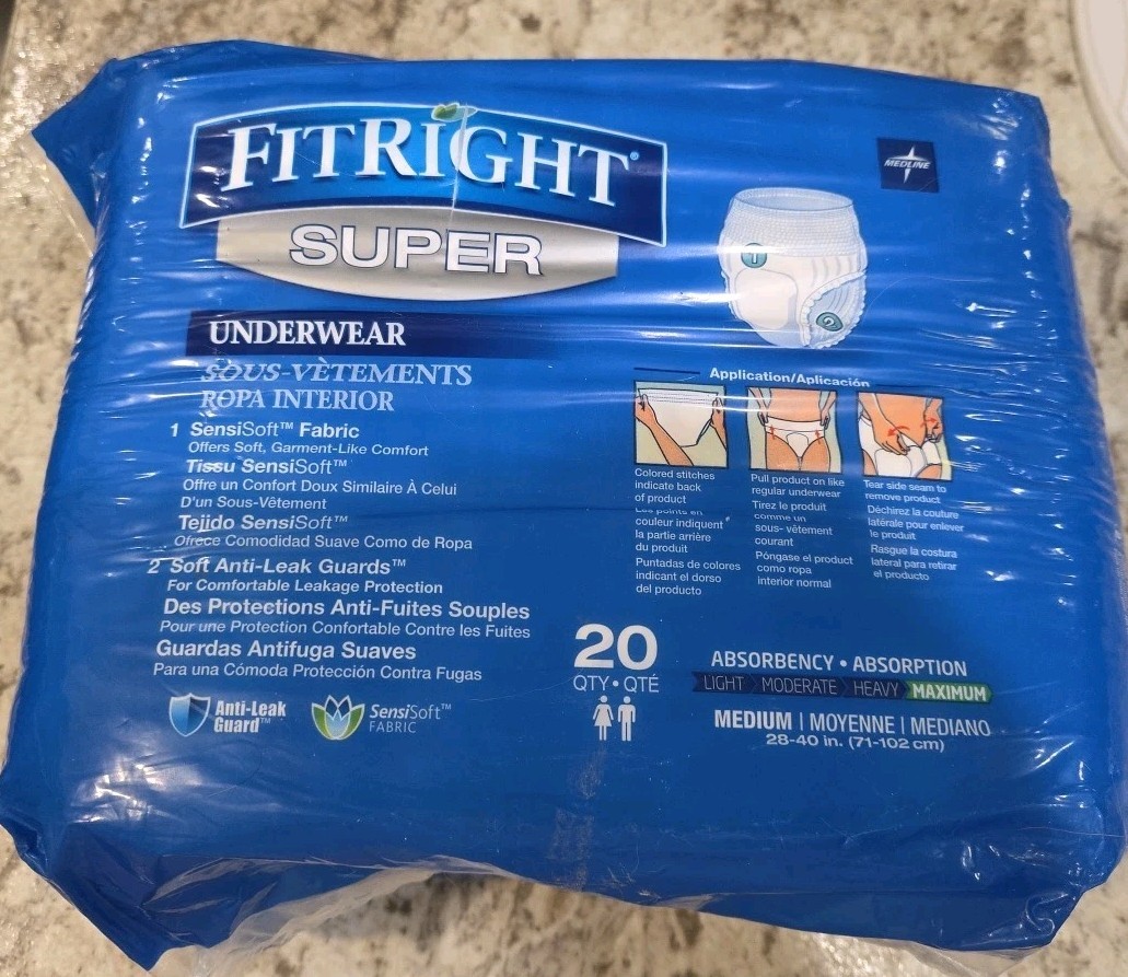 FitRight Ultra Underwear Unisex 28-40 in. (71-102) Medium 20 Count