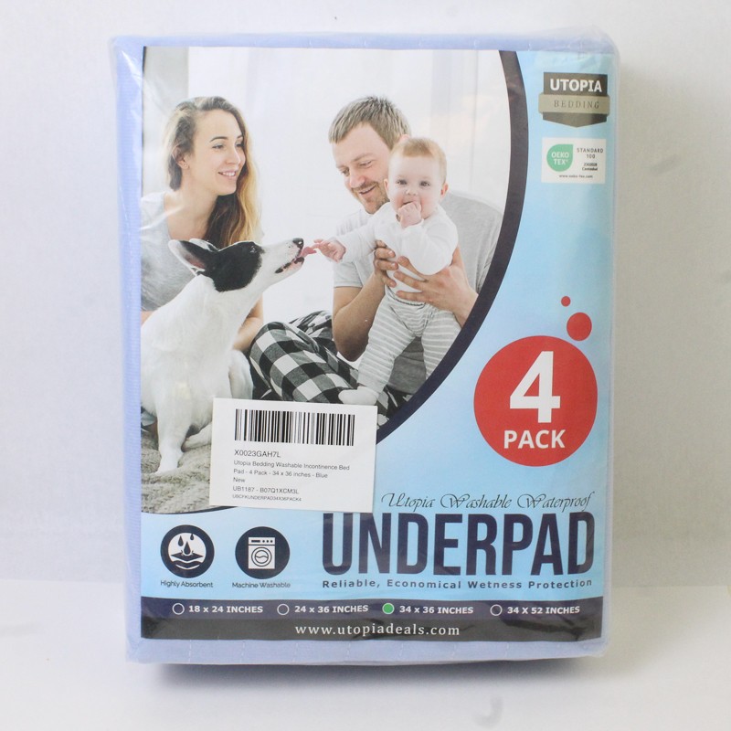 Set Of 4 Utopia Bedding Blue Washable Waterproof Incontinence Underpad 34″ x 36″