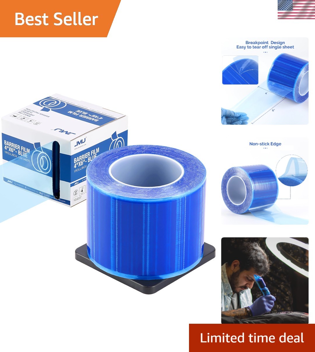 Blue Barrier Film Roll – 1200 Sheets 4″x6″ Self-Adhesive for Tattoo & Dental Use