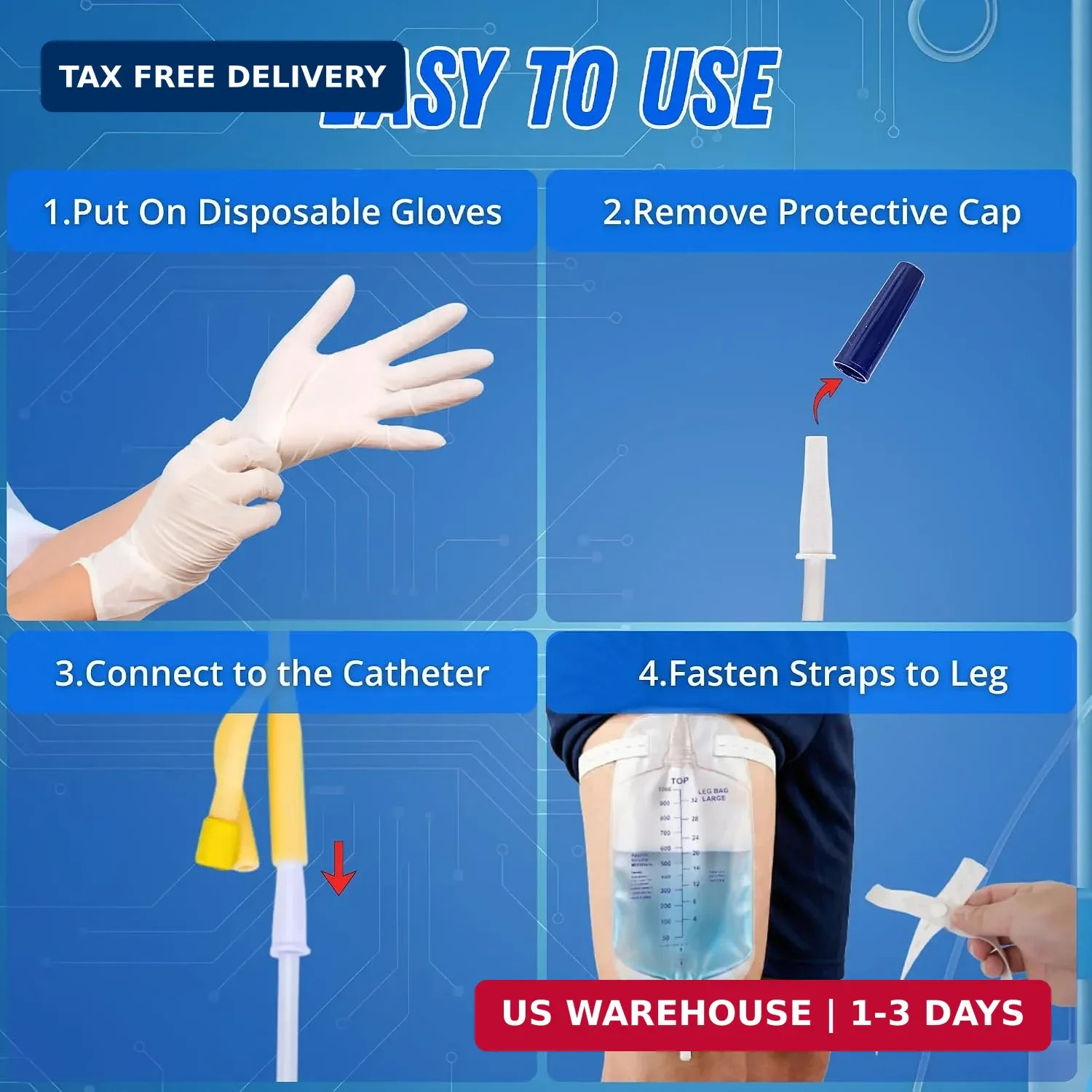 Leg Bag 1000mL/33.8oz – Urinary Catheter for Men, Women，Foley Catheter Leg Bag –