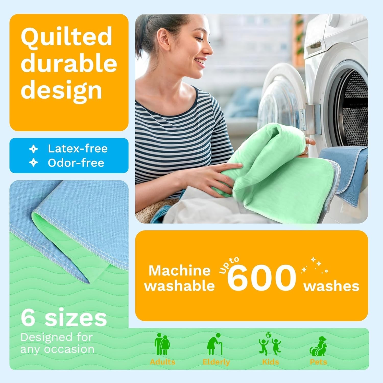 Cotton Washable Bed Underpads – Heavy Absorbency for All Ages & Pets 4 Pack