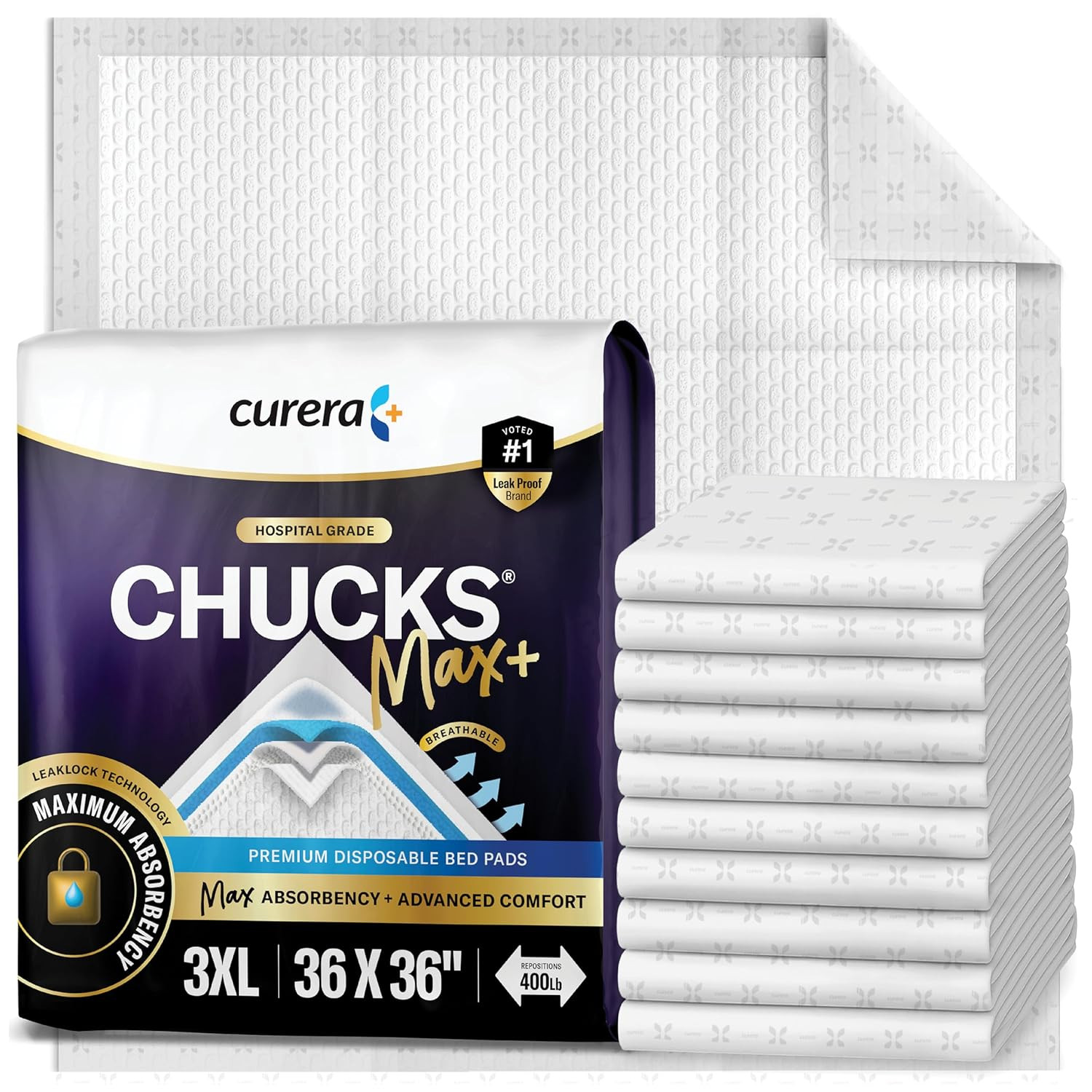 Chucks® MAX+ Hospital Bed Pads Disposable Adult 36 X 36 Incontinence Pads