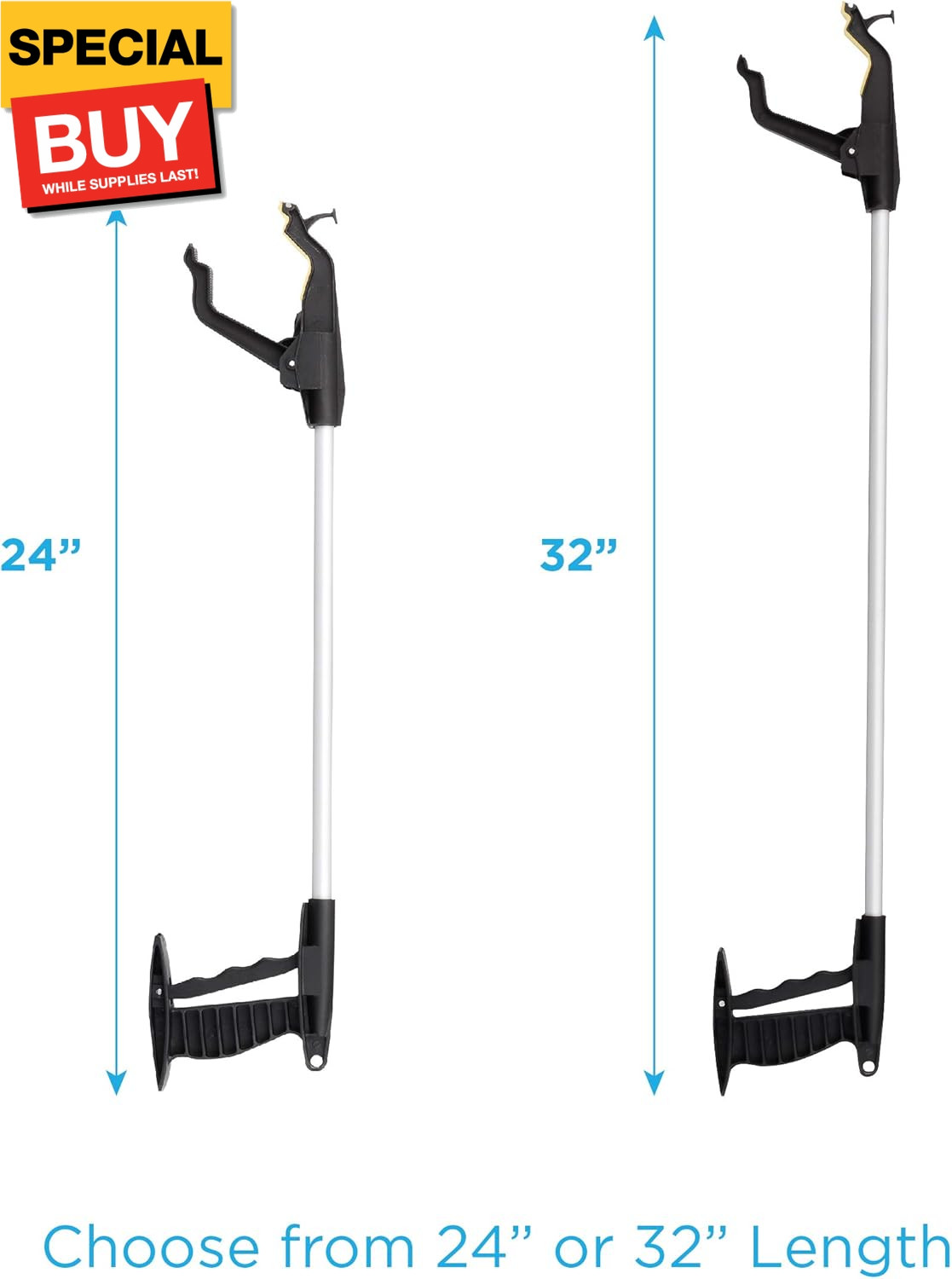 24” Long Reacher, Lightweight Grabber with Wide Gripper, Hook & Magnetic Tip, Ro
