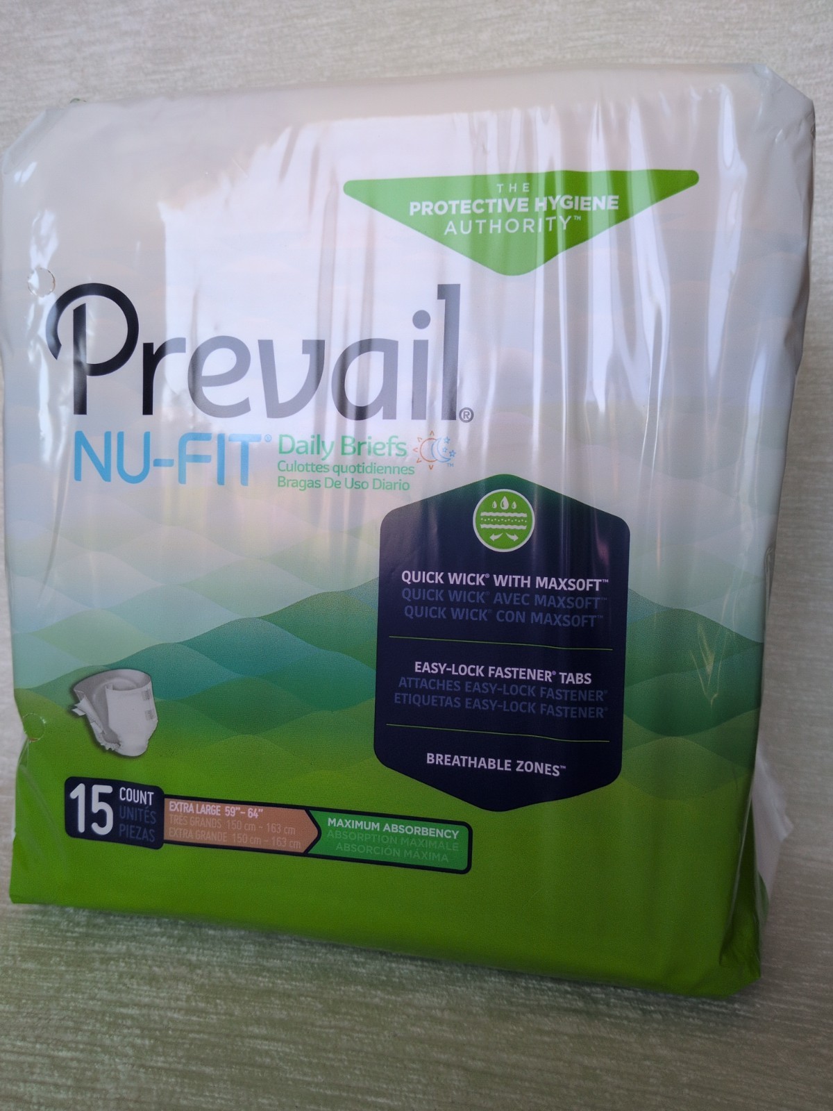 PREVAIL Nu-Fit 15ct XL Daily Briefs Adult Incontinence Diaper Max Absorbency New
