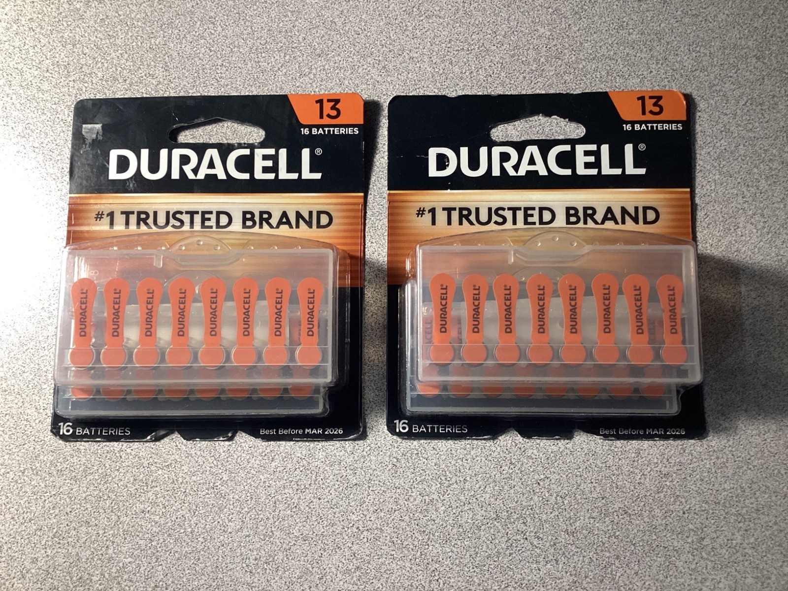 Duracell Size 13 Hearing Aid Batteries 2 packs of 16 (32 total) In-date exp 2026