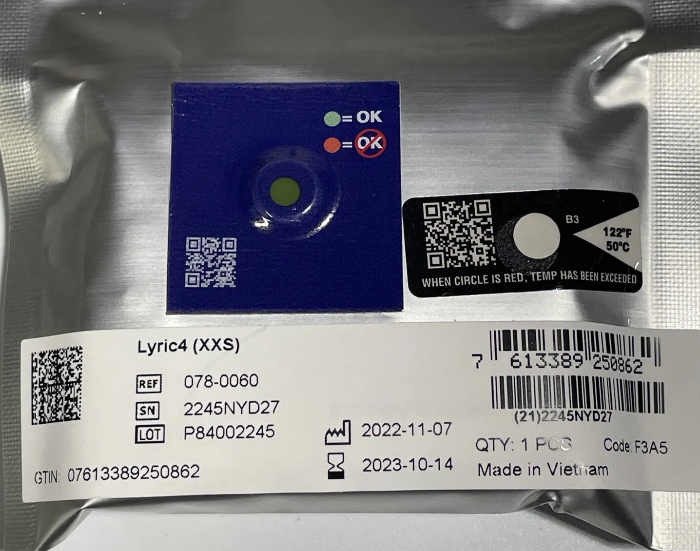 Phonak Lyric 4 XXS Invisible Hearing Aid Lyric4 078-0060 Extended wear