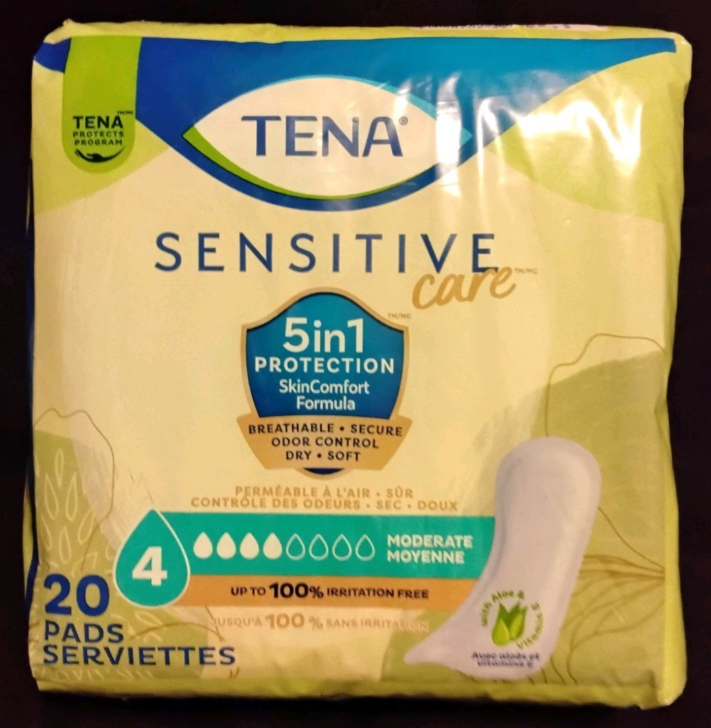 Tena Incontinence Pads Women Sensitive Care Aloe Vitamin E Moderate 40 Count