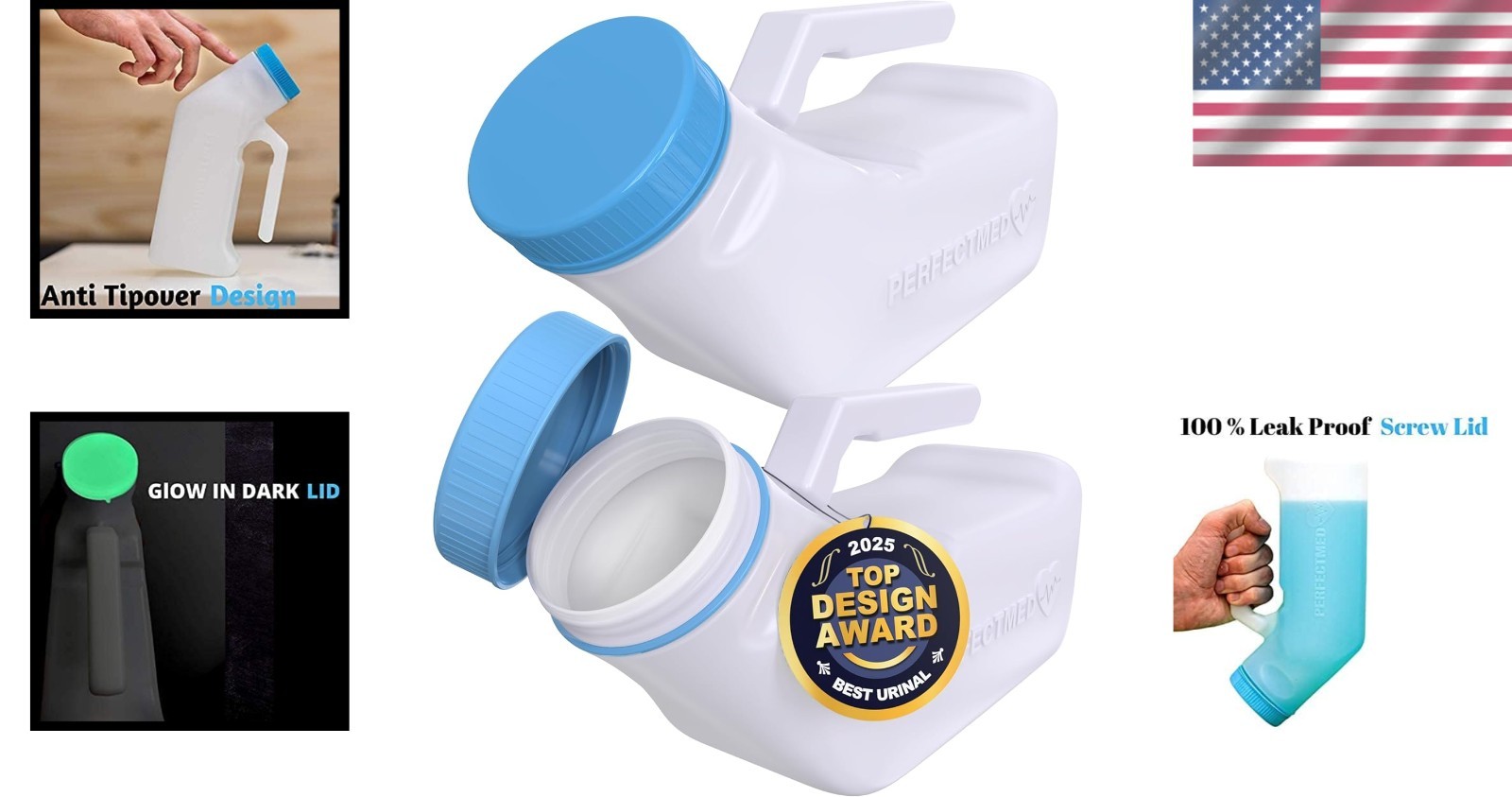 32 oz Spill Proof Urinals with Volume Marking & Glow in Dark – PerfectMed Pack