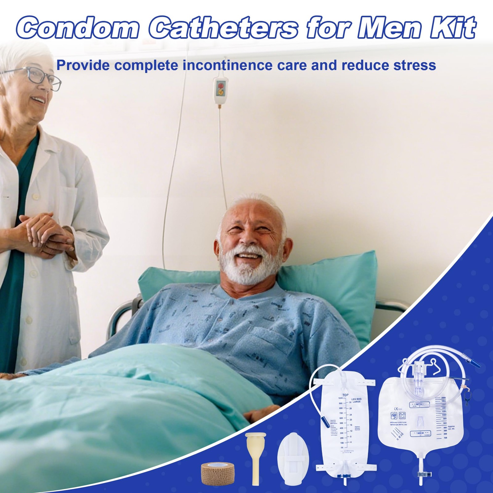 External Condom Catheter for Men Kit, 24 Soft Latex, 6 Catheter Stabilization…