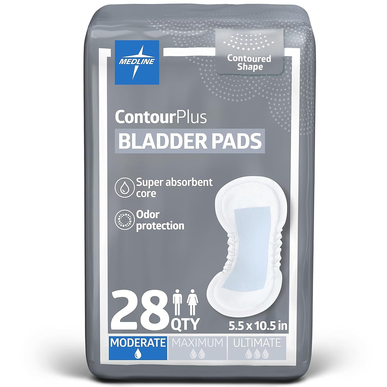 Medline ContourPlus Bladder Control Pads, Moderate Absorbency, 5.5″x10.5″ -28 Ct