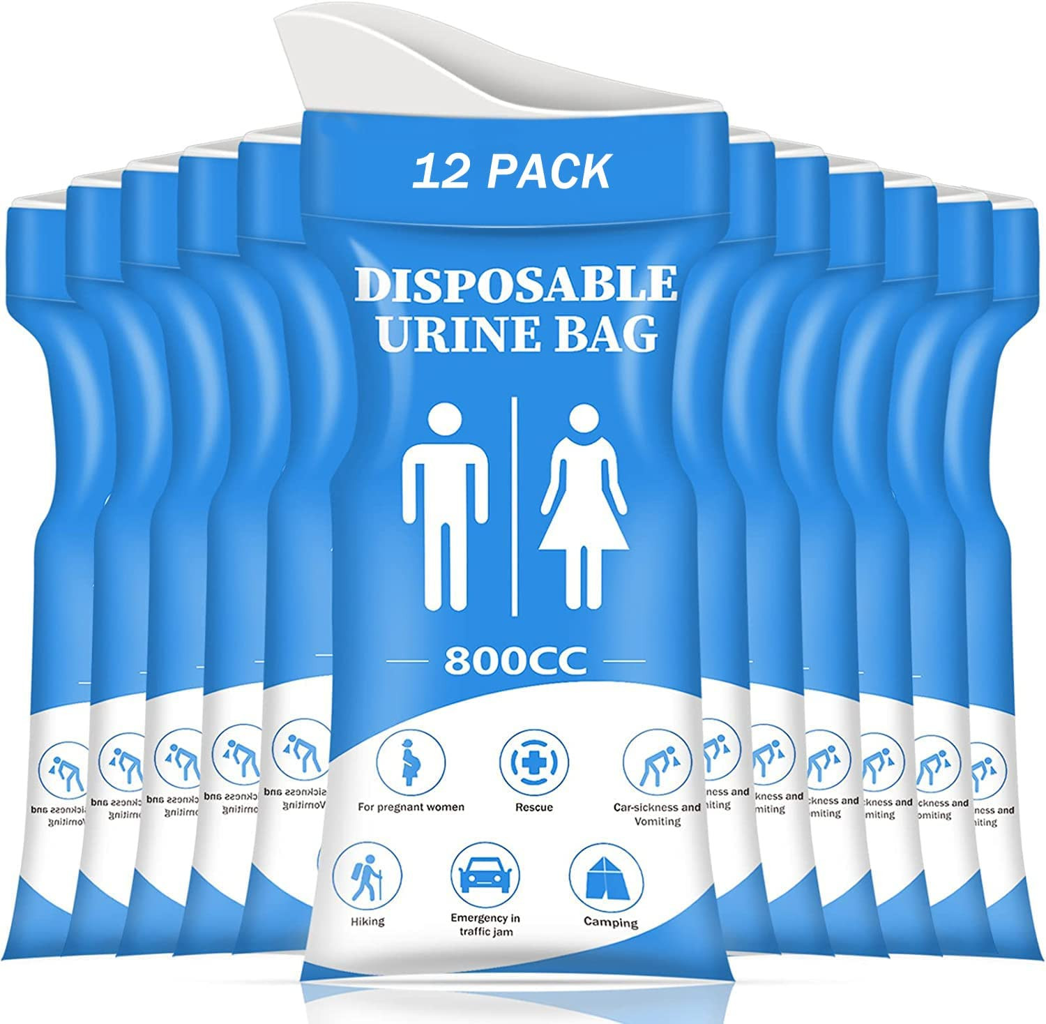 Disposable Urine Bag, 12/24 PCS Pee Bags for Travel for Women/Men, 800ML Emergen