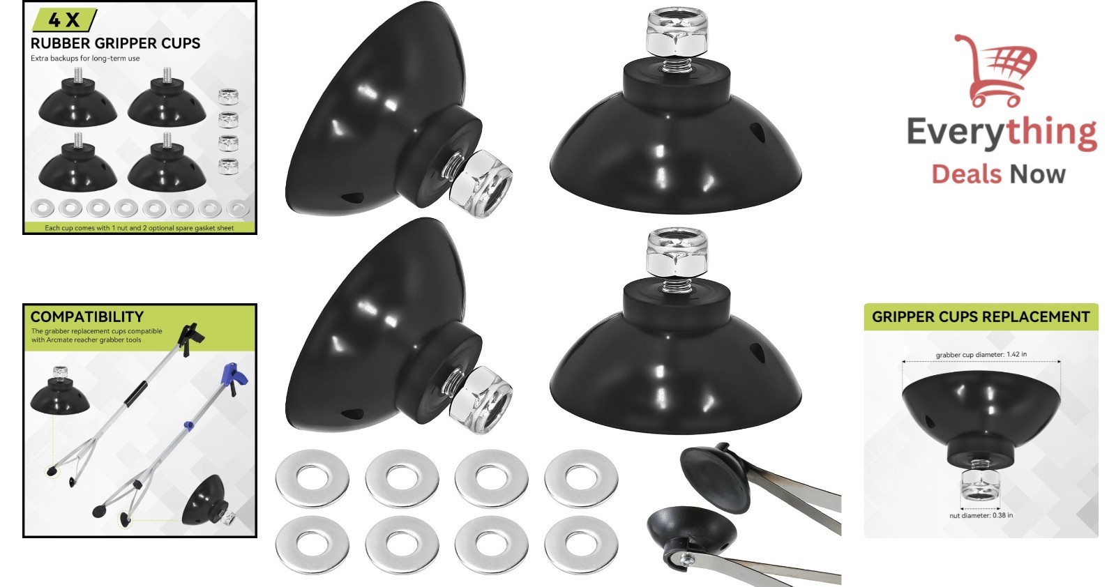 Reacher Grabber Tool Replacement Suction Cups Rubber Gripper Tips 4 Pack Heavy