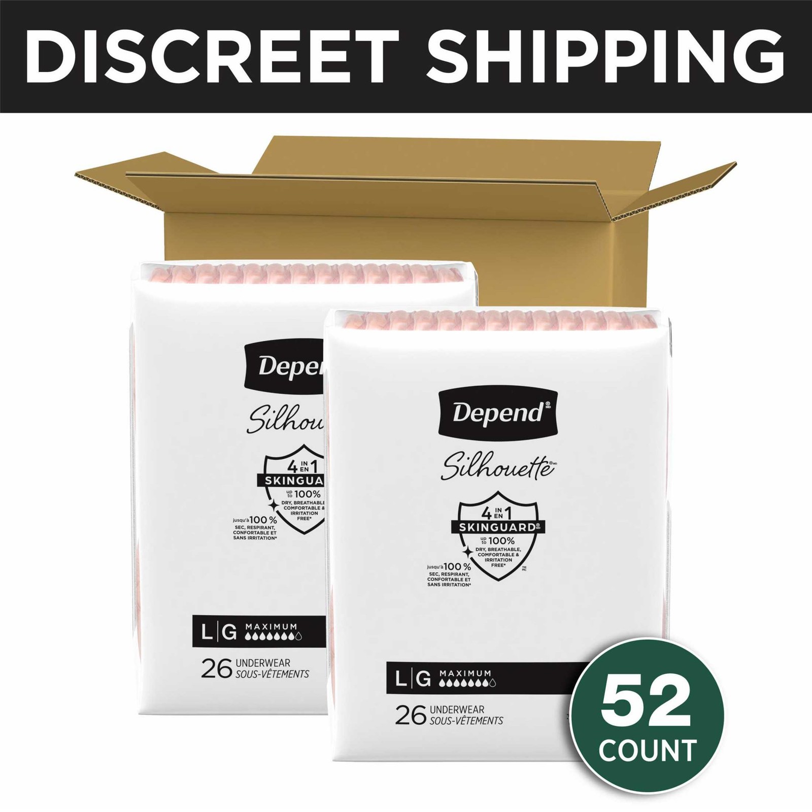 Depend Silhouette Womens Incontinence ,L, 52 ct Pink