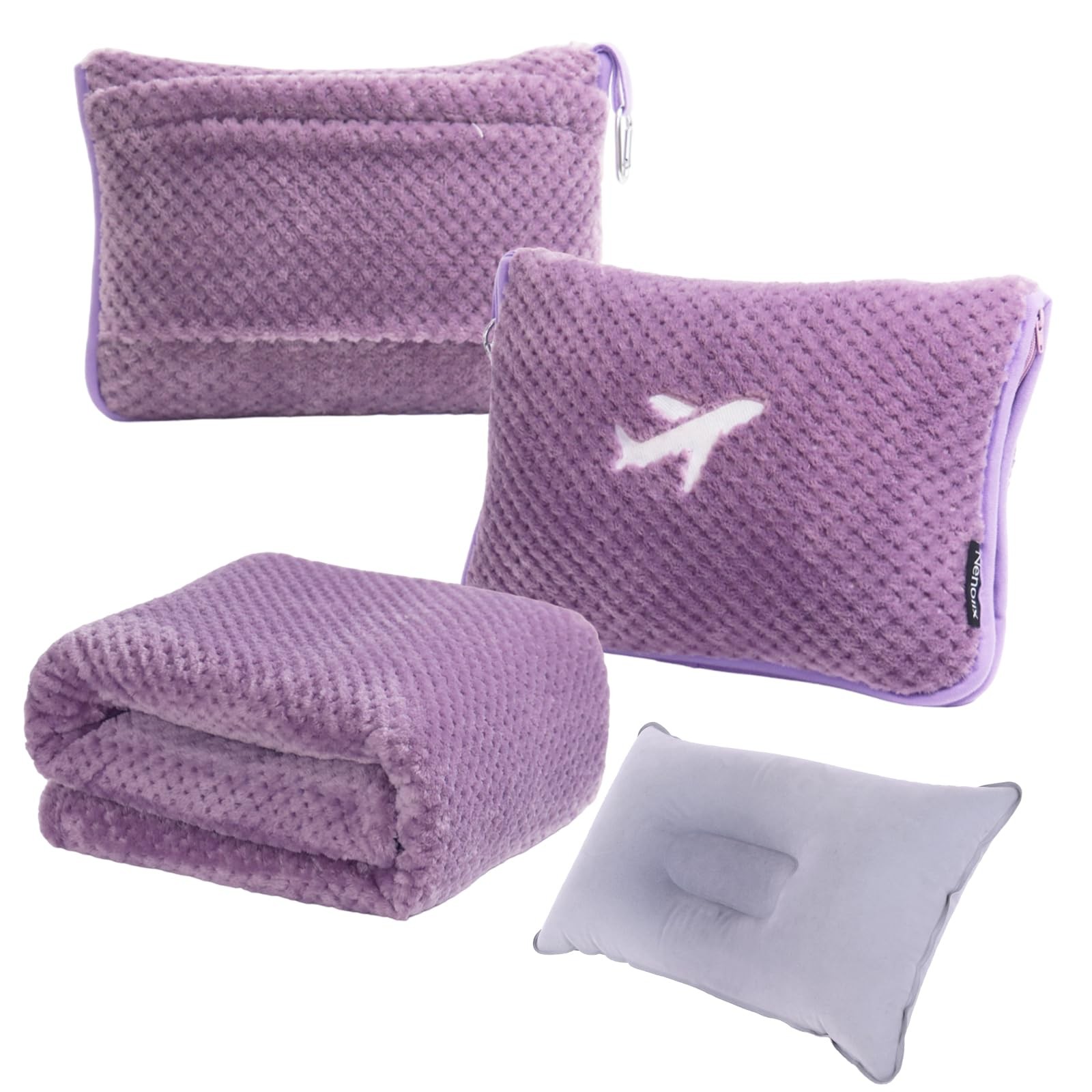 Nenolix 3 in 1 Travel Blanket Pillow Set – 350 GSM Thick Large, Violet
