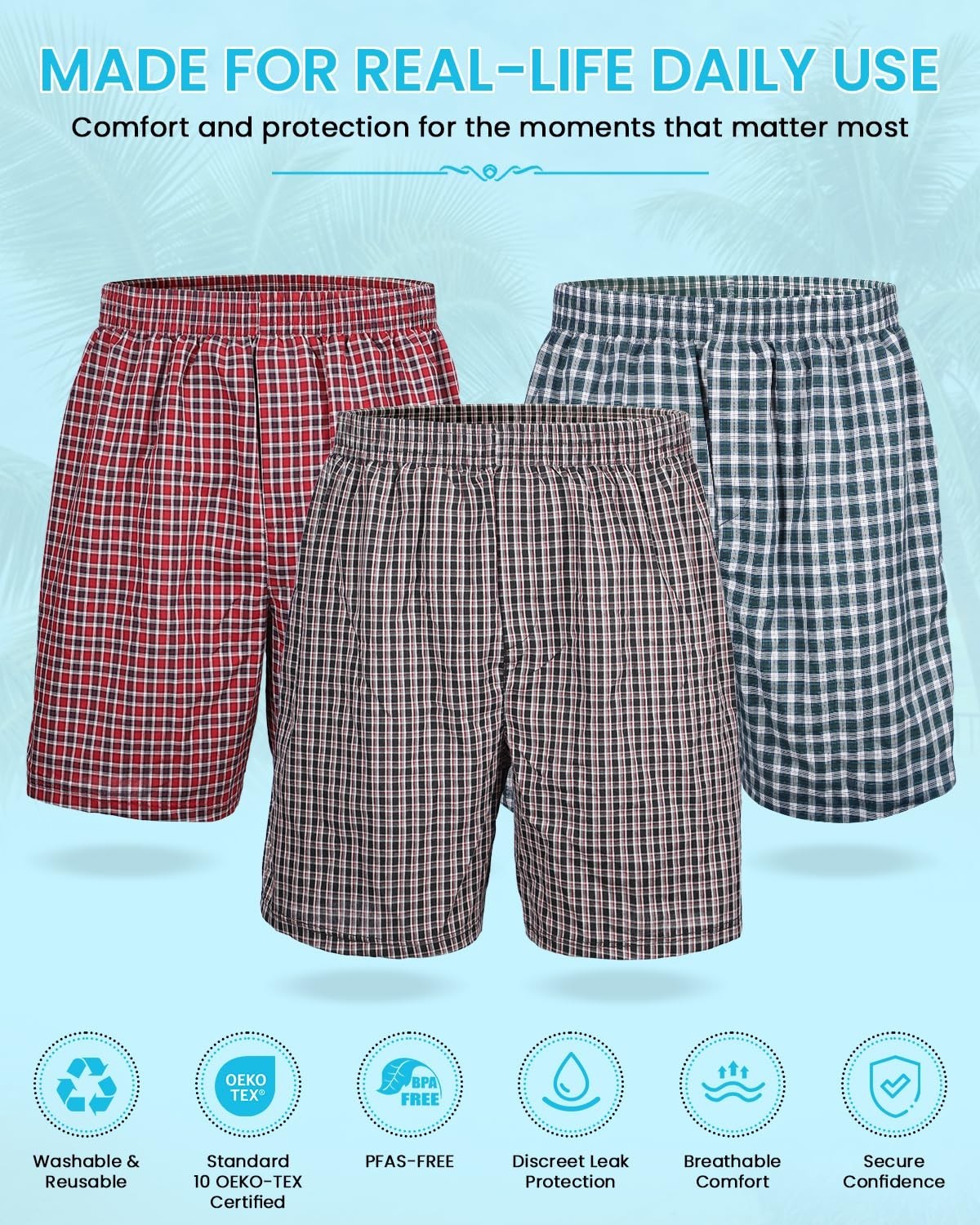 Men’s Washable Incontinence Underwear – Leak-Proof Boxer Briefs, 3 Pack, 100ml A
