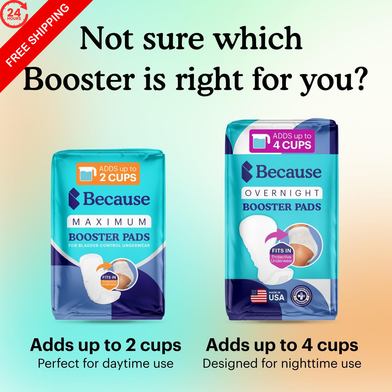 Because Maximum Incontinence Booster Pads, Adult 20 Count (Pack of 1), White