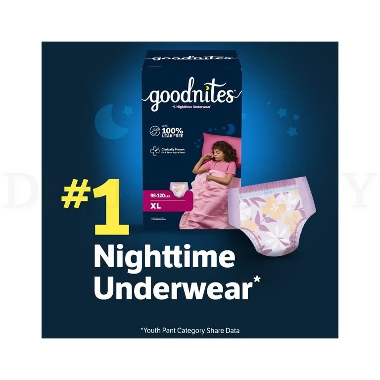Goodnites Girls Nighttime Bedwetting Disposable Underwear Size L 34 ct