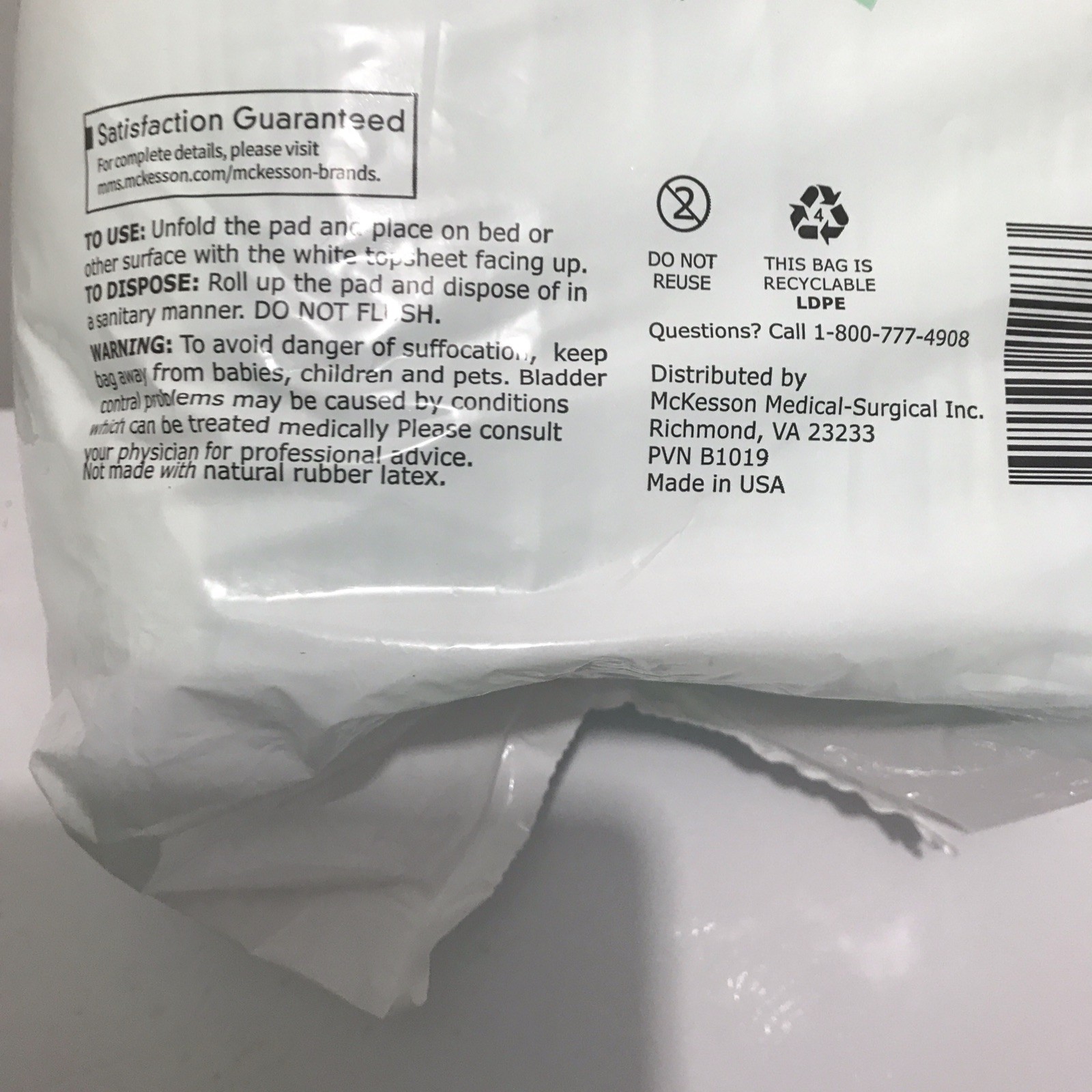 McKesson Super Underpads, Moderate Absorbency, 30 x 36 in, White, 10/Bag