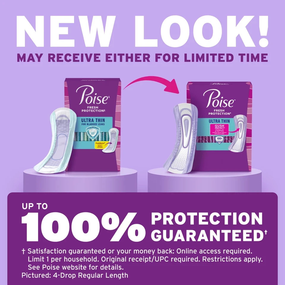Poise Ultra Thin Incontinence Postpartum Pads 6 Drop Ultimate Long 26 Count