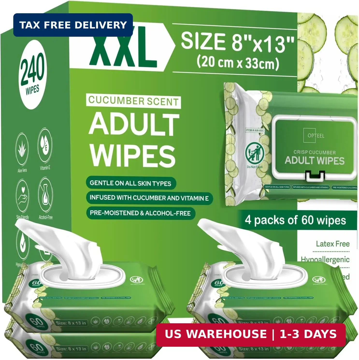 OPTEEL Adult Wipes Extra Large Scented – Skin-Friendly Incontinence Wet Wipes fo