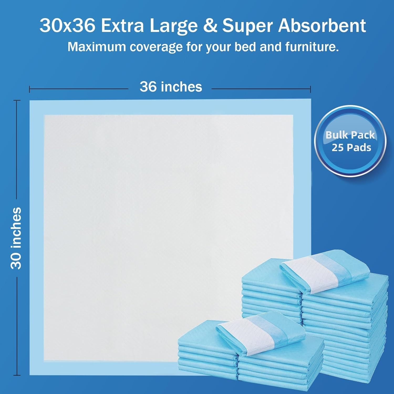 Disposable Bed Pads with Adhesive Strip 30″x36″[10 Pads] | Thicken Elderly Ad…