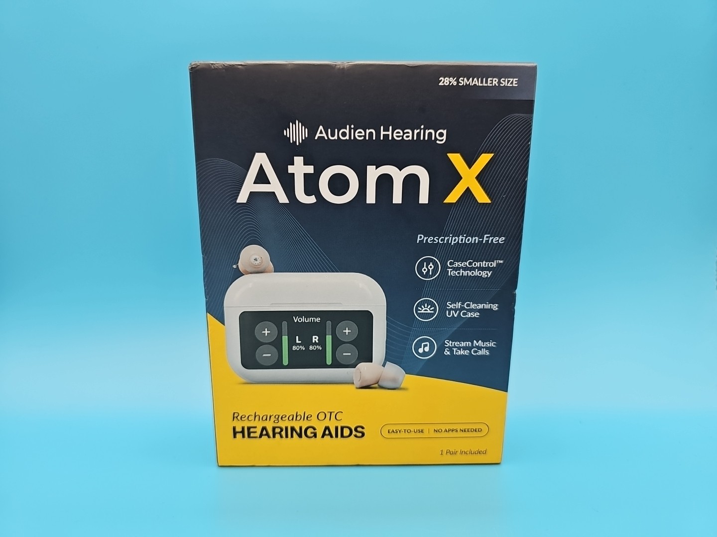 Audien Atom X Hearing Aids Wireless Rechargeable OTC Device w/ Touchscreen Case