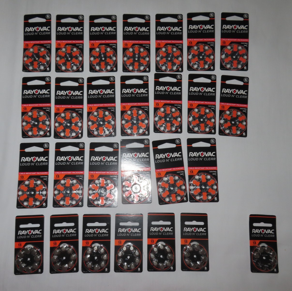 173 Rayovac Loud n’ Clear Size 13 Hearing Aid Batteries 13CR-6LNCUS + 13LC-8