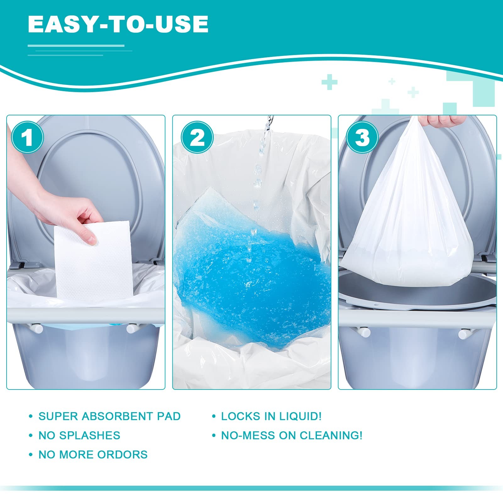 Oumee 90 Count Absorbent Commode Pads for Bedside Commode Bucket, Commode Lin…