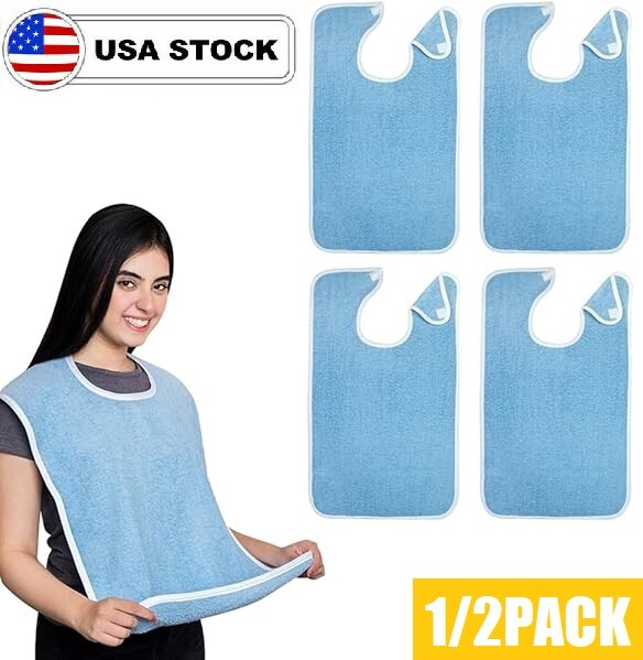 1/2PCS Washable Adult Bibs for Women Men Clothing Protectors with Debris Trap