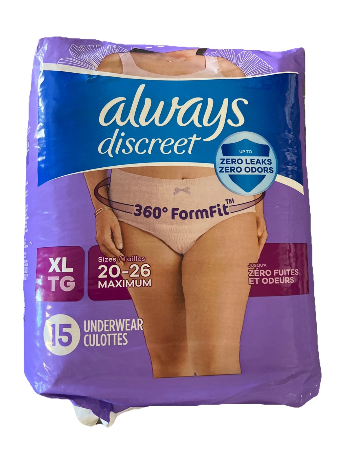 Always Discreet Sizes 20-26 Maximum XL 15 Disposable Underwear