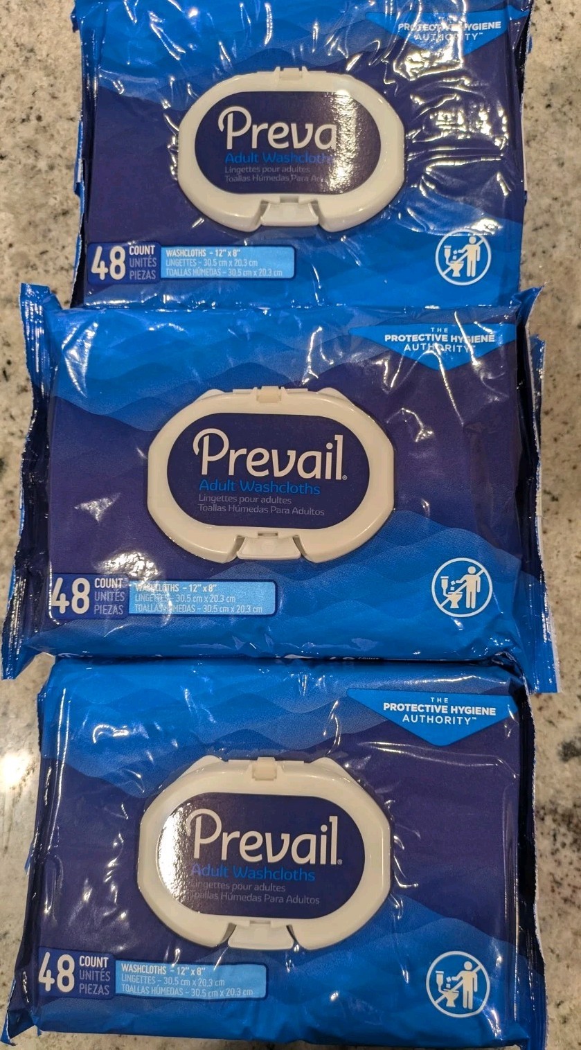 Lot of 9 Prevail Adult Washcloths 48 Ct Each (432 Total) Disp Incontinence Wipes