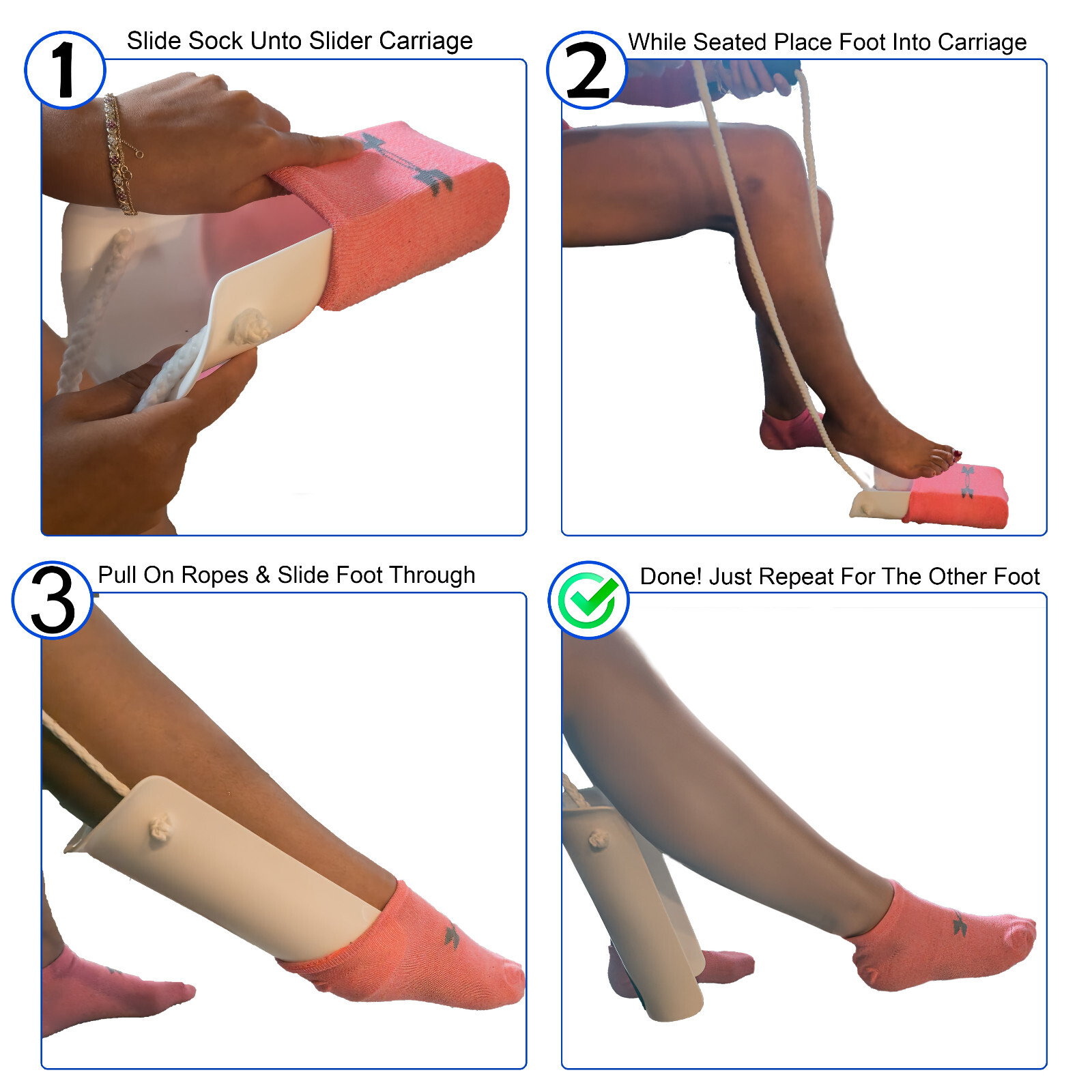 Sock Slider Aid Shoe Horn Adjustable 40″ Cords Easy On and Off Stocking Slider
