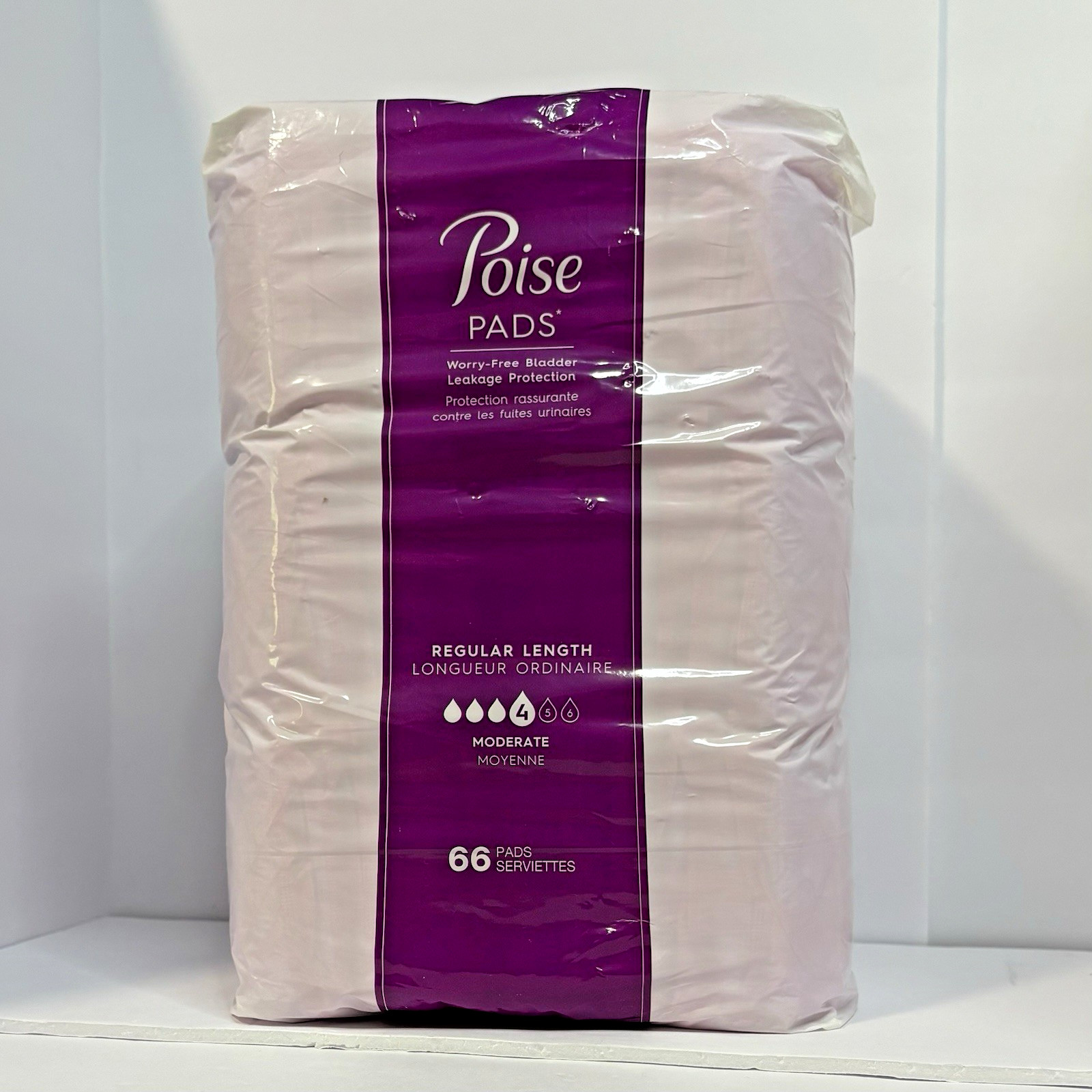 Poise #4 Pads Regular Length Moderate Absorbency 66 Count 2 Pack 132 Total
