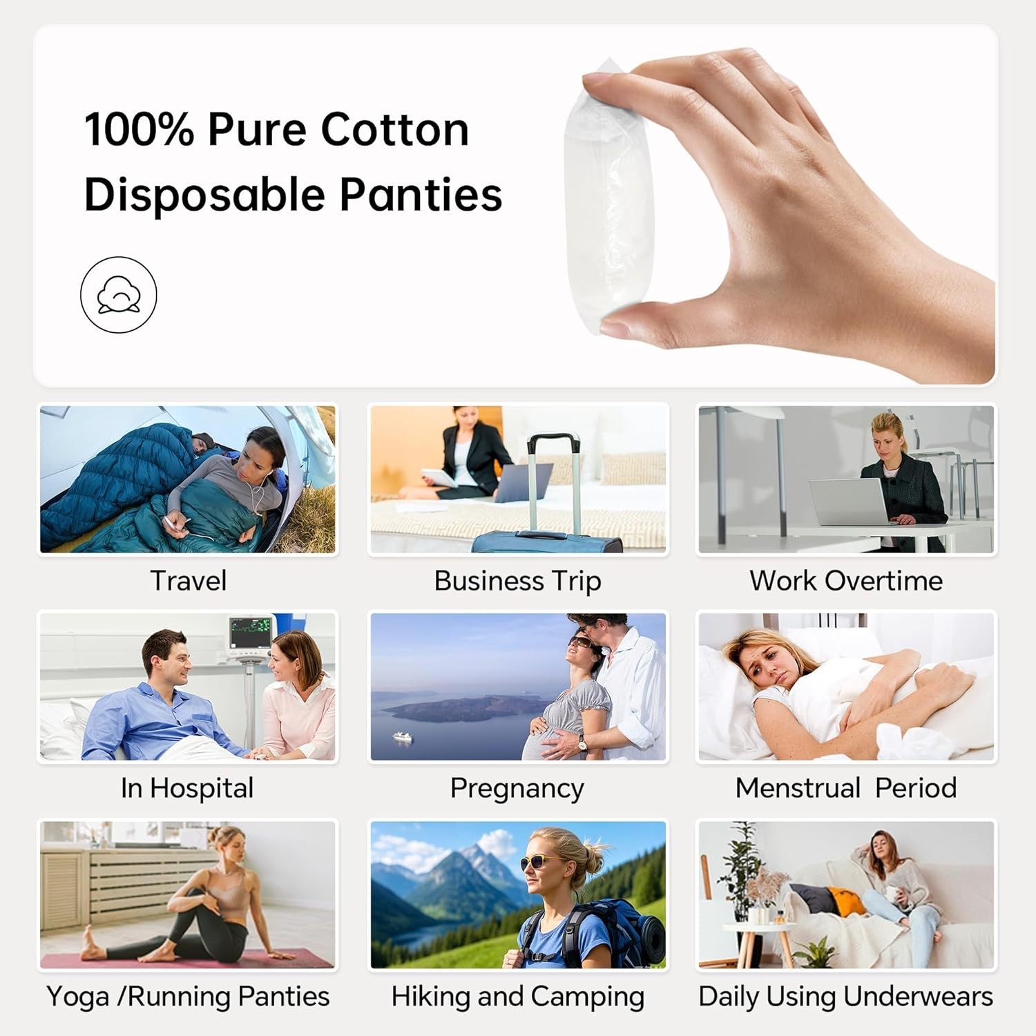 20/10/5 Pack Women’s Disposable 100% Cotton Underwear Ladies Briefs Panties f…