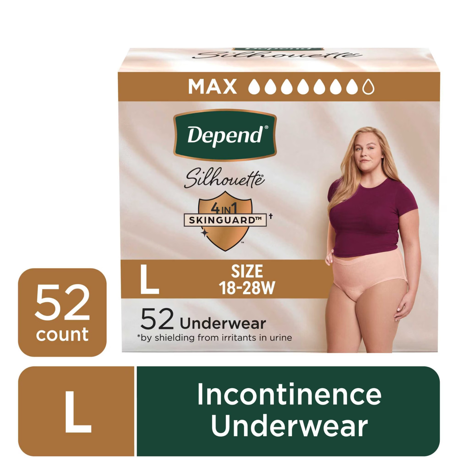 52 Ct Depend Silhouette Women Incontinence & Postpartum Bladder Leak Underwear L