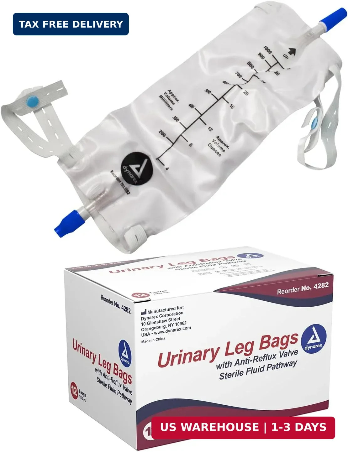 Dynarex Urinary Leg Bag, For Use with a Catheter, Has a Non-Drip Closure and Ant