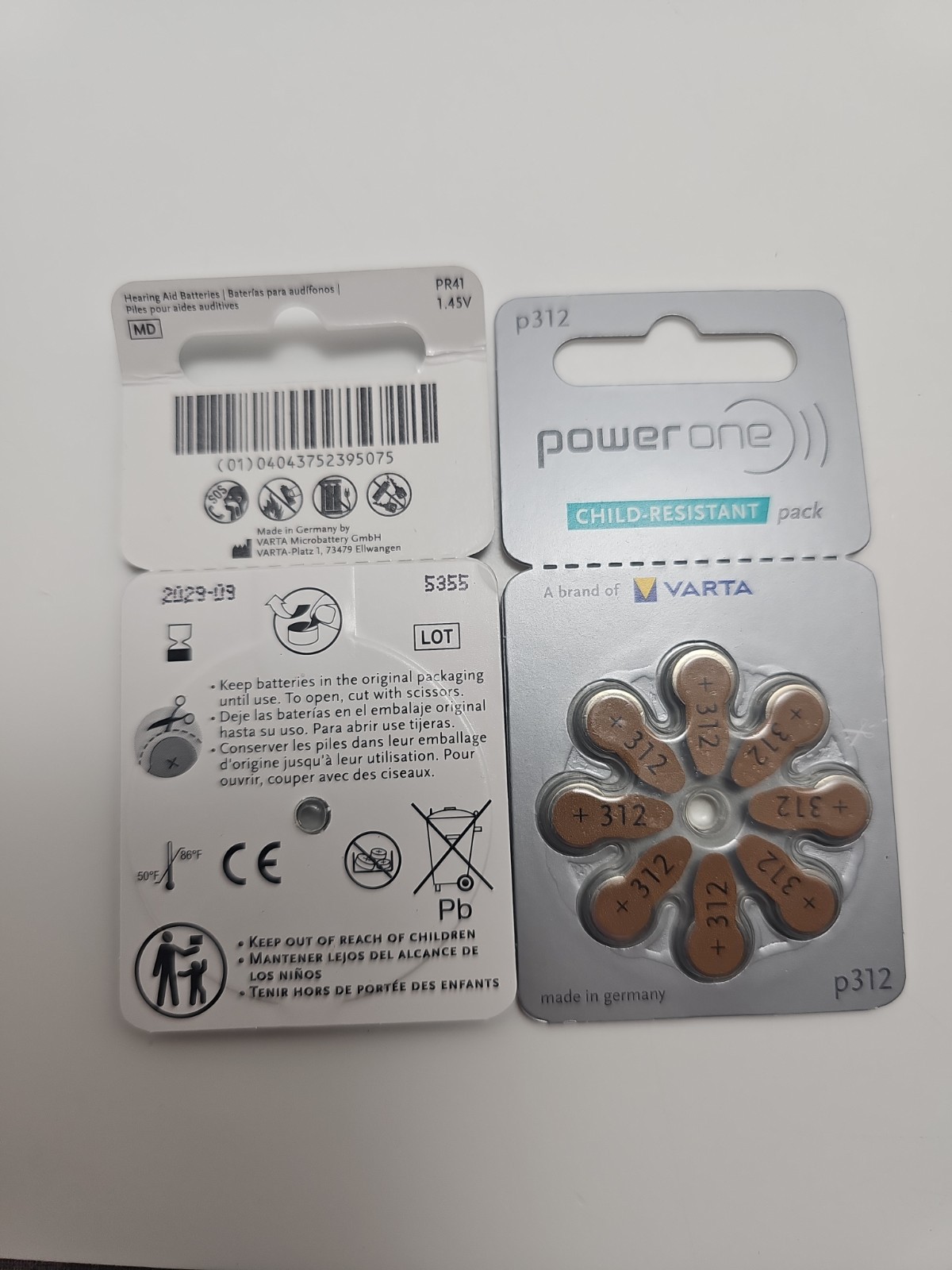 80- Power One Size 312 PR41 1.45V Zinc Air Hearing Aid Batteries 2029 Exp.