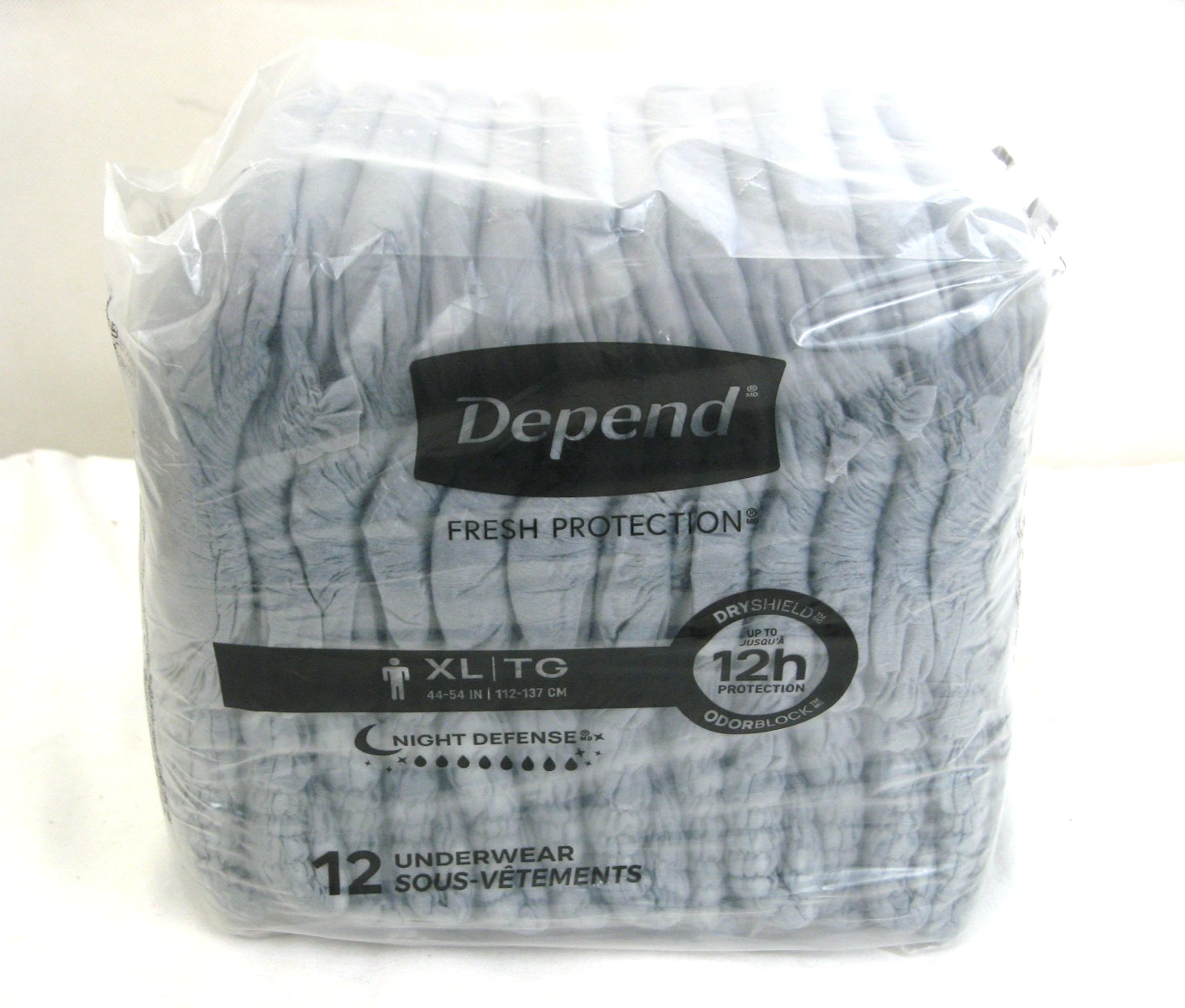4 Pack Case Lot of 12 Count Men’s XL Depend Underwear 44-54″ Waist 12 Hr Fresh