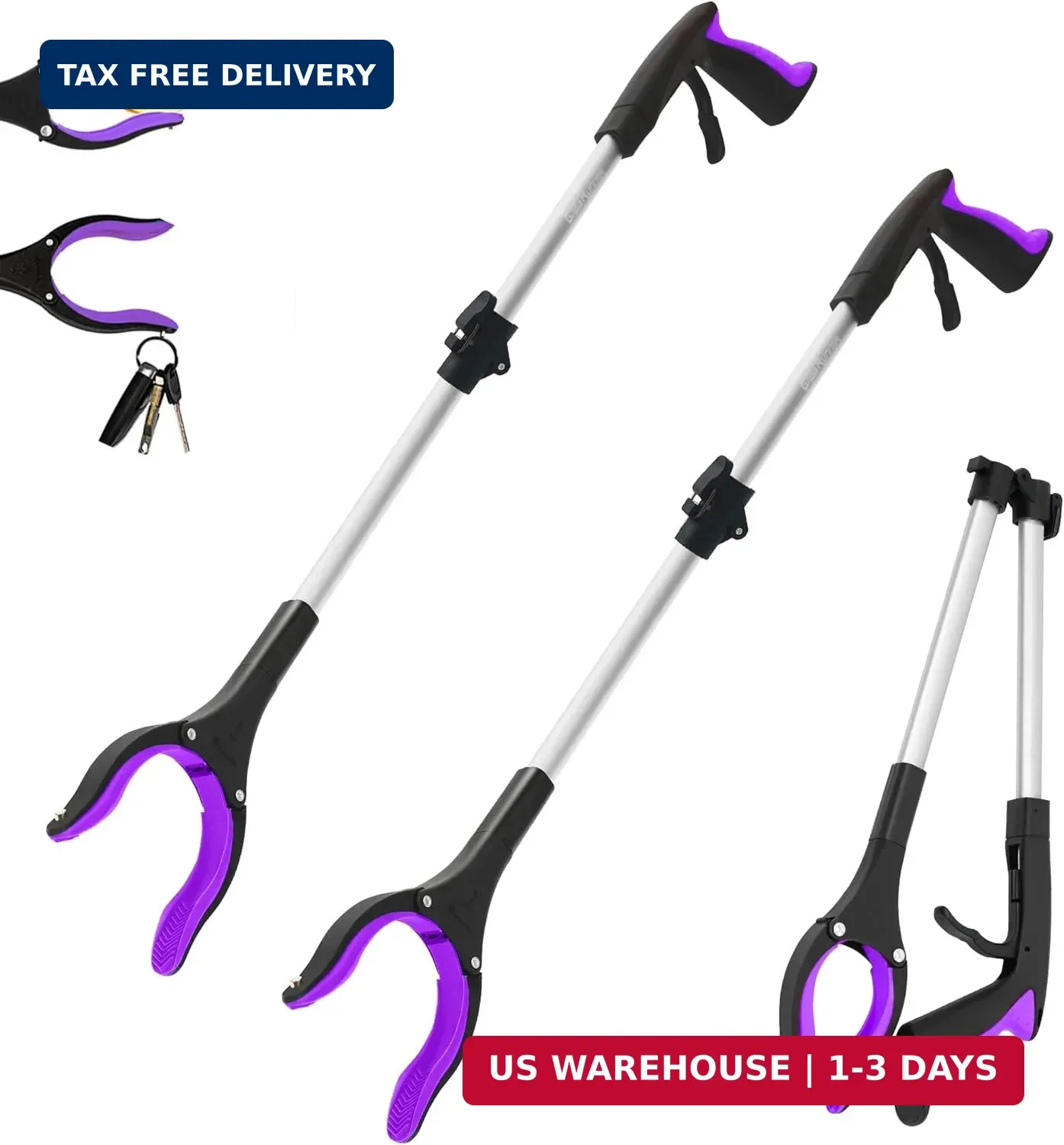 2 Pack 32 inch GrabRunner Heavy Duty(up to 10 lbs) Reacher Grabber Tool with Str