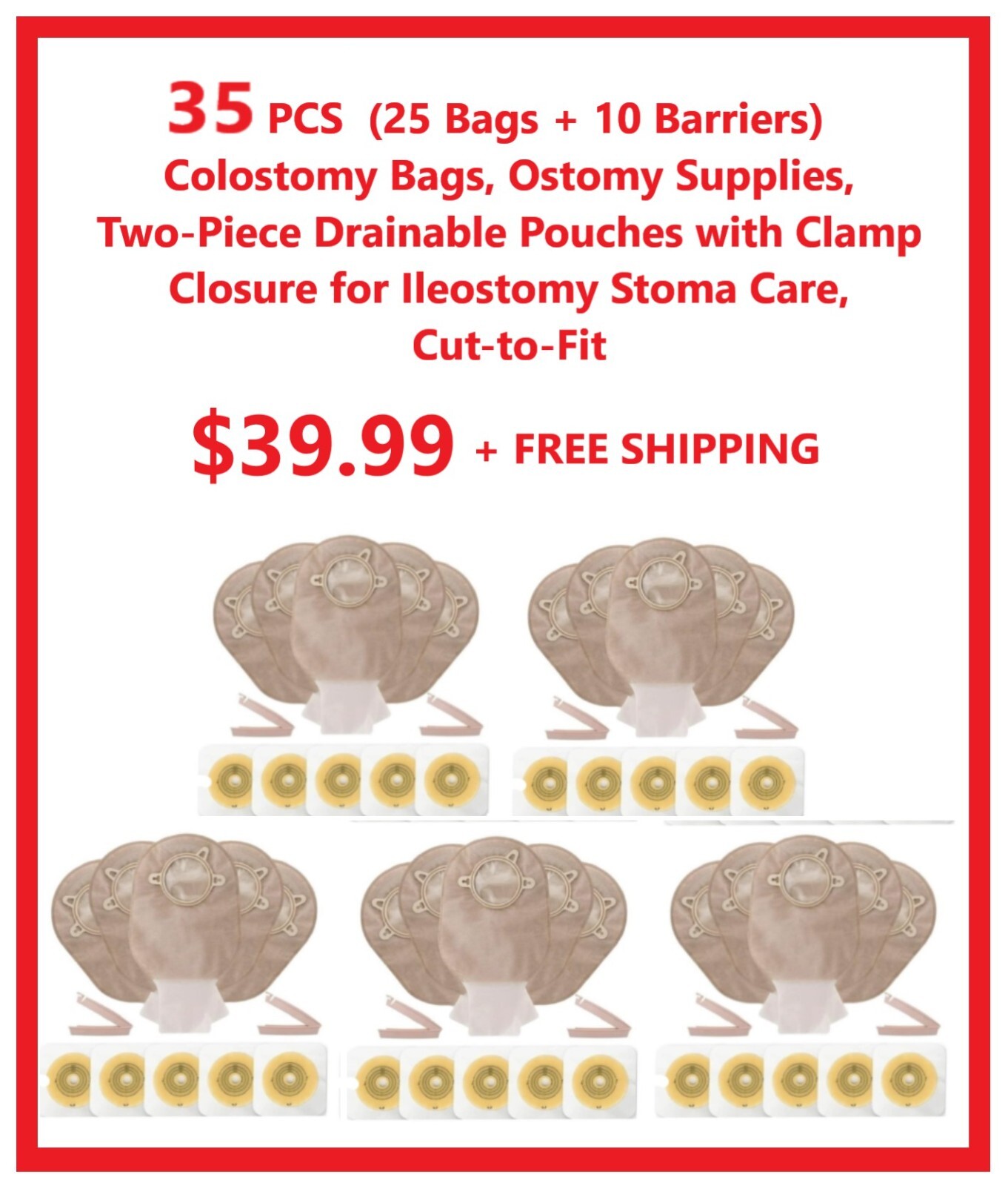 35 PCS (25 Bags 10 Barriers) Colostomy Bags, Ostomy Two-Piece Drainable Pouches