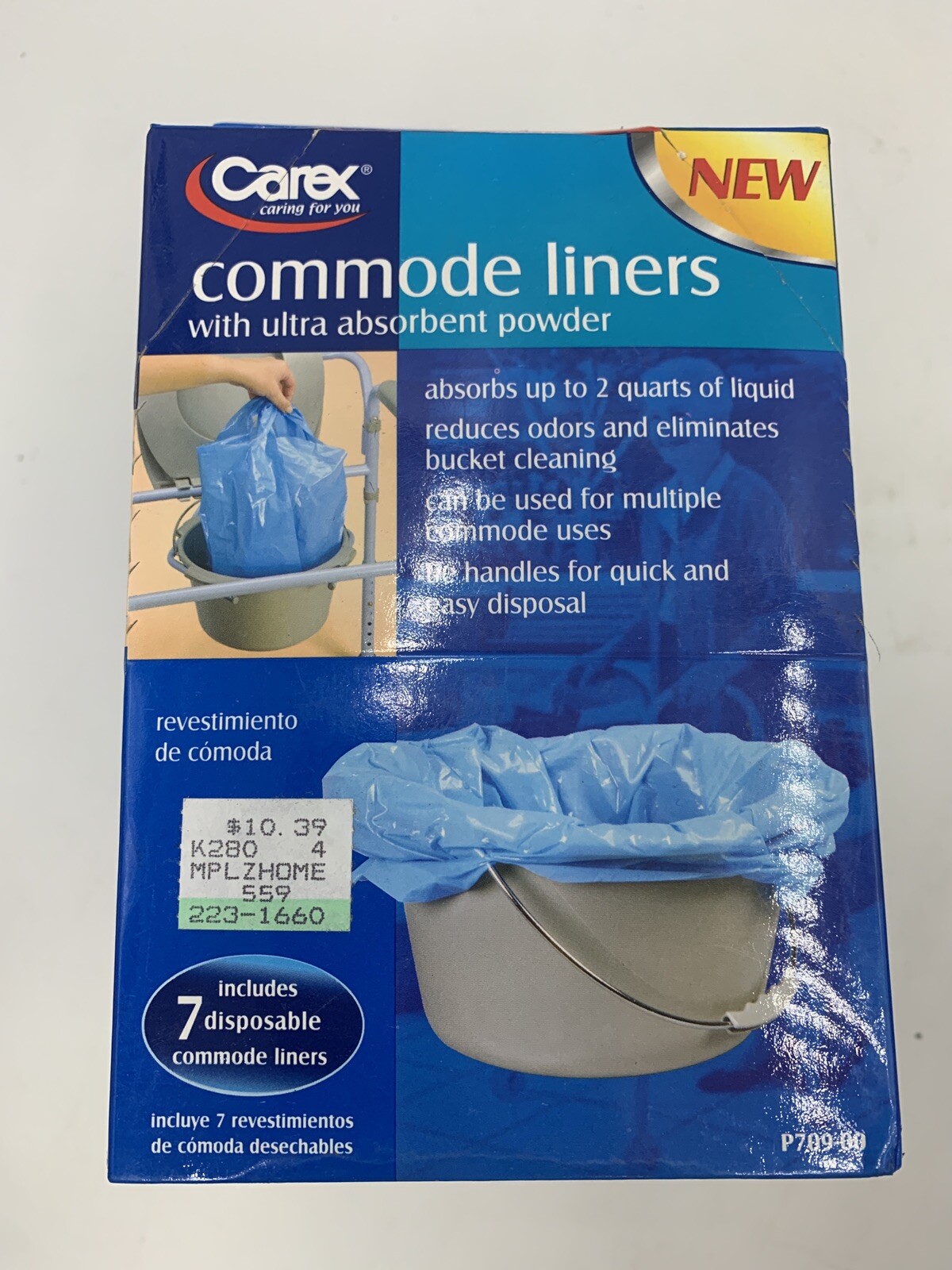 Carex Commode Liners (7) P709-00 Holds 2 Quarts of Liquid Ultra Absorbent x2 F