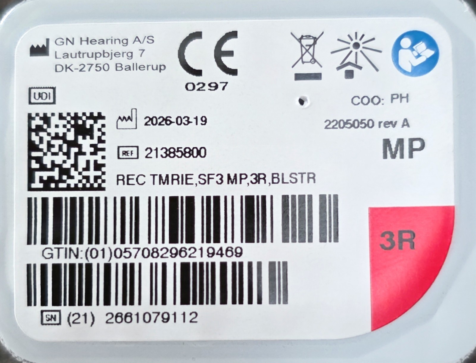 GN ReSound ONE SureFit3 Series BLSTR (MP-3R) Med Power Receiver-NEW- USA SHIPPER