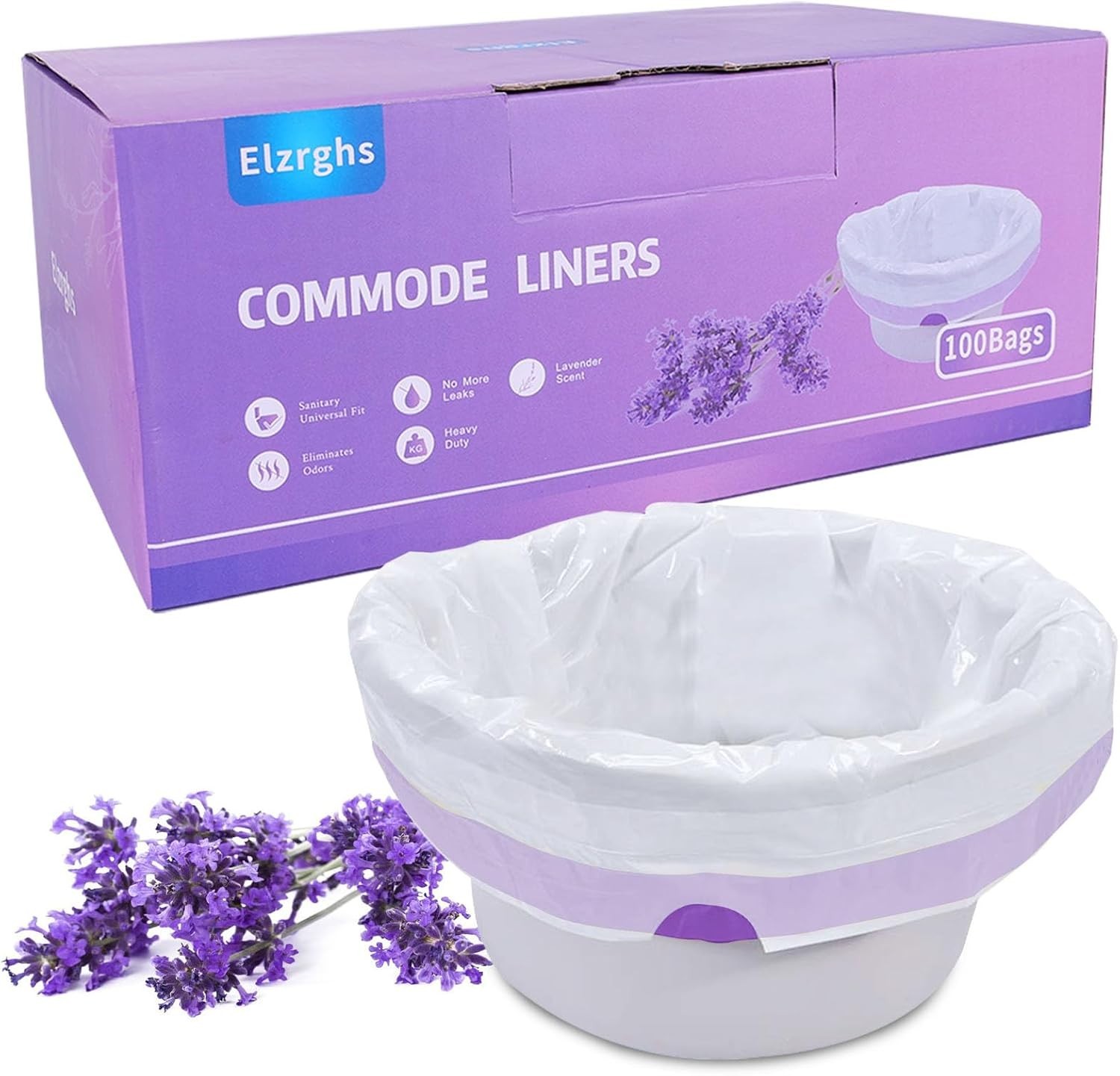 Convenient Drawstring Disposable Commode Liners – 100 Count Lavender Scented