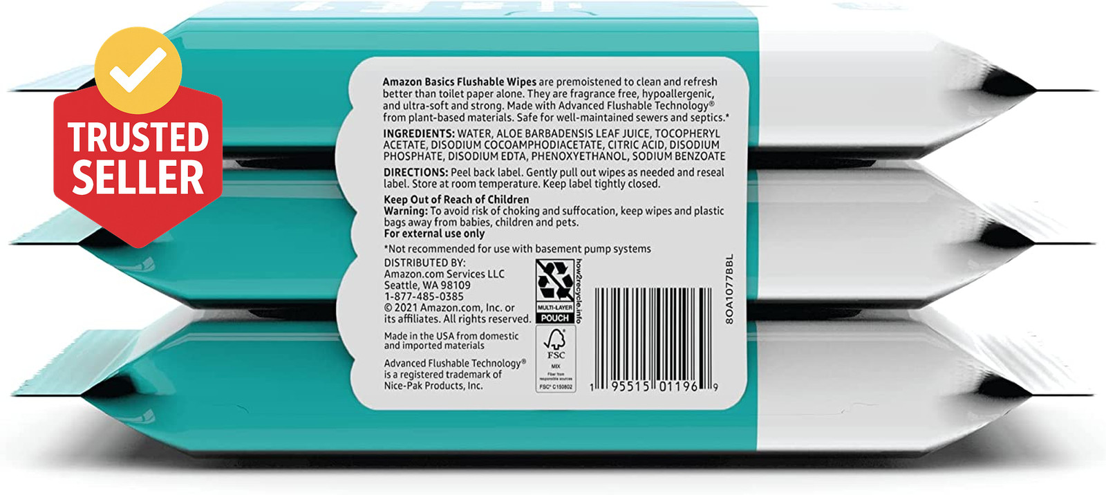 Adult Wet Wipes Flushable Formulated without Fragrance, 126 Count (3 Packs of 42