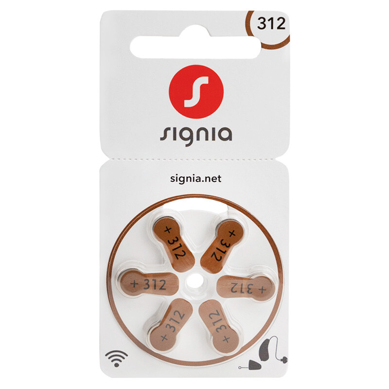 6 cells x Siemens Signia 312 Size Hearing aid batteries Mercury free Zinc air