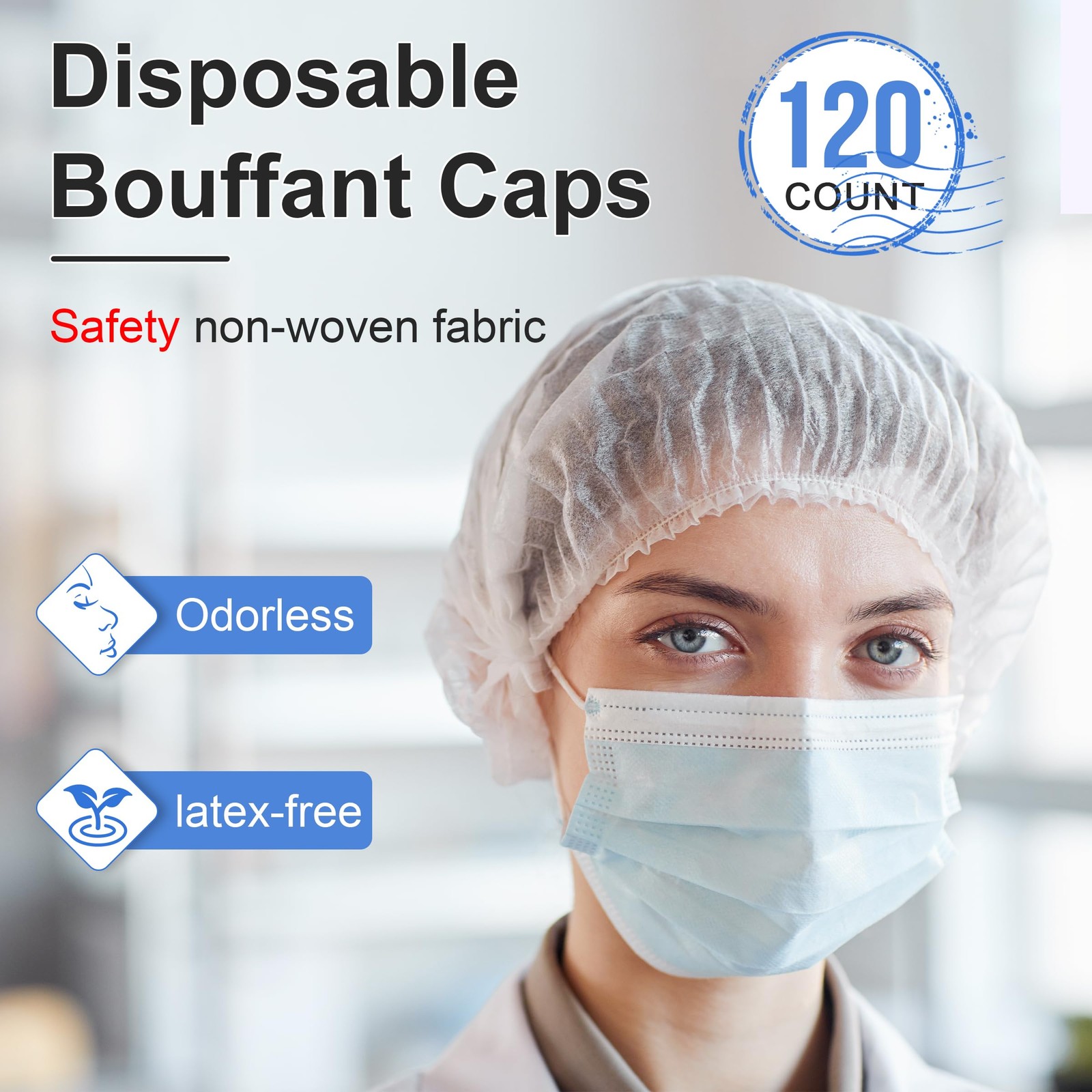 120 Pcs Disposable Bouffant Caps, 21″ Hair Nets for Men and Women White