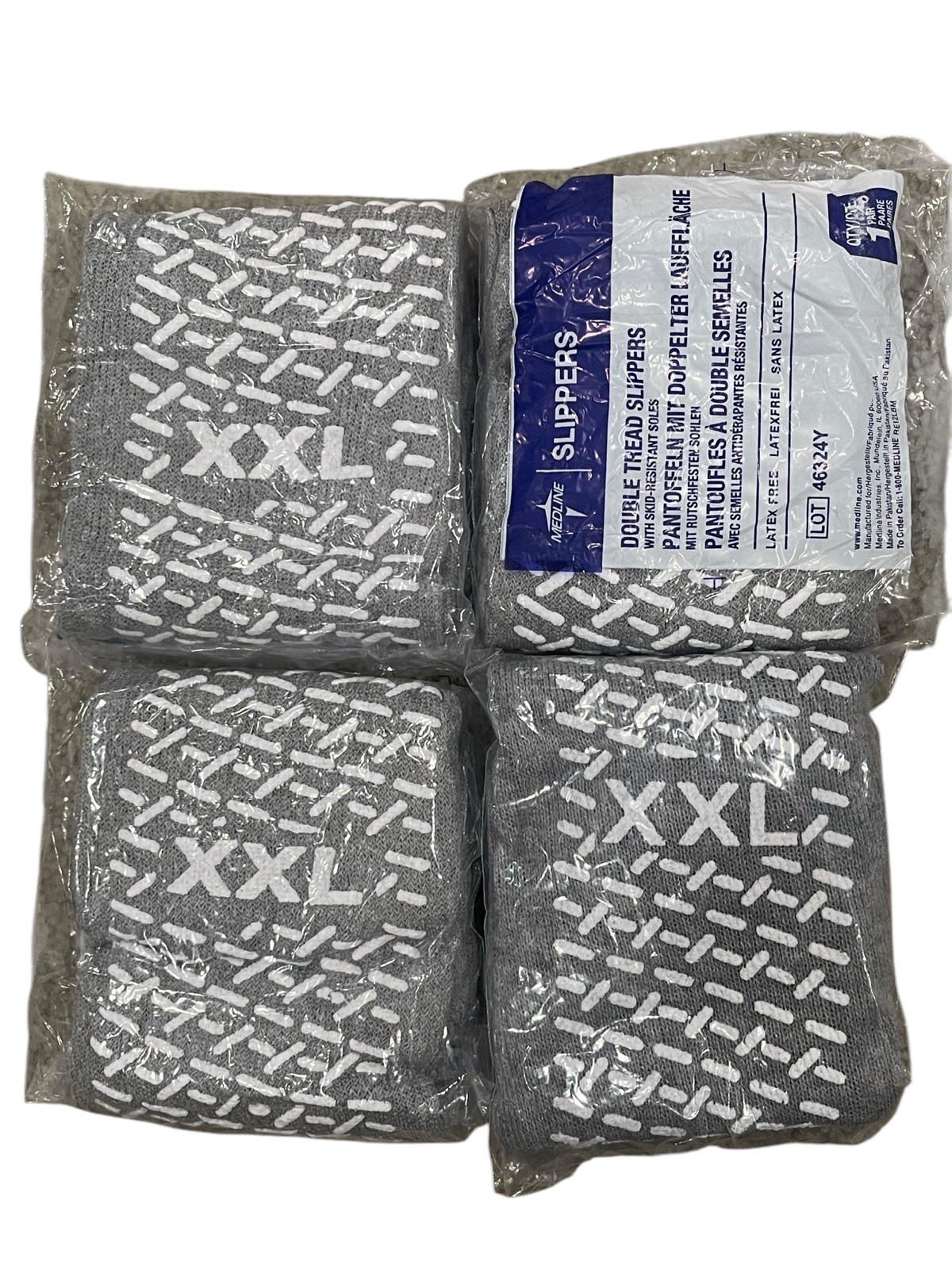 4 Pairs Hospital Socks NON Skid Slip Double Knit Gray Yoga Size XXL NEW